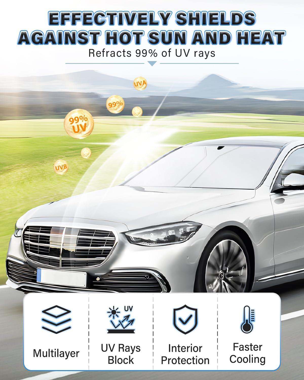 GaRhmxy 240T Heat Shield Windshield Sun Shade | Foldable Design Blocks 95% UV, Universal Fit Sedans/SUVs | Sun Visor & Vehicle Shade Protector | Car Interior Accessories - Image 5