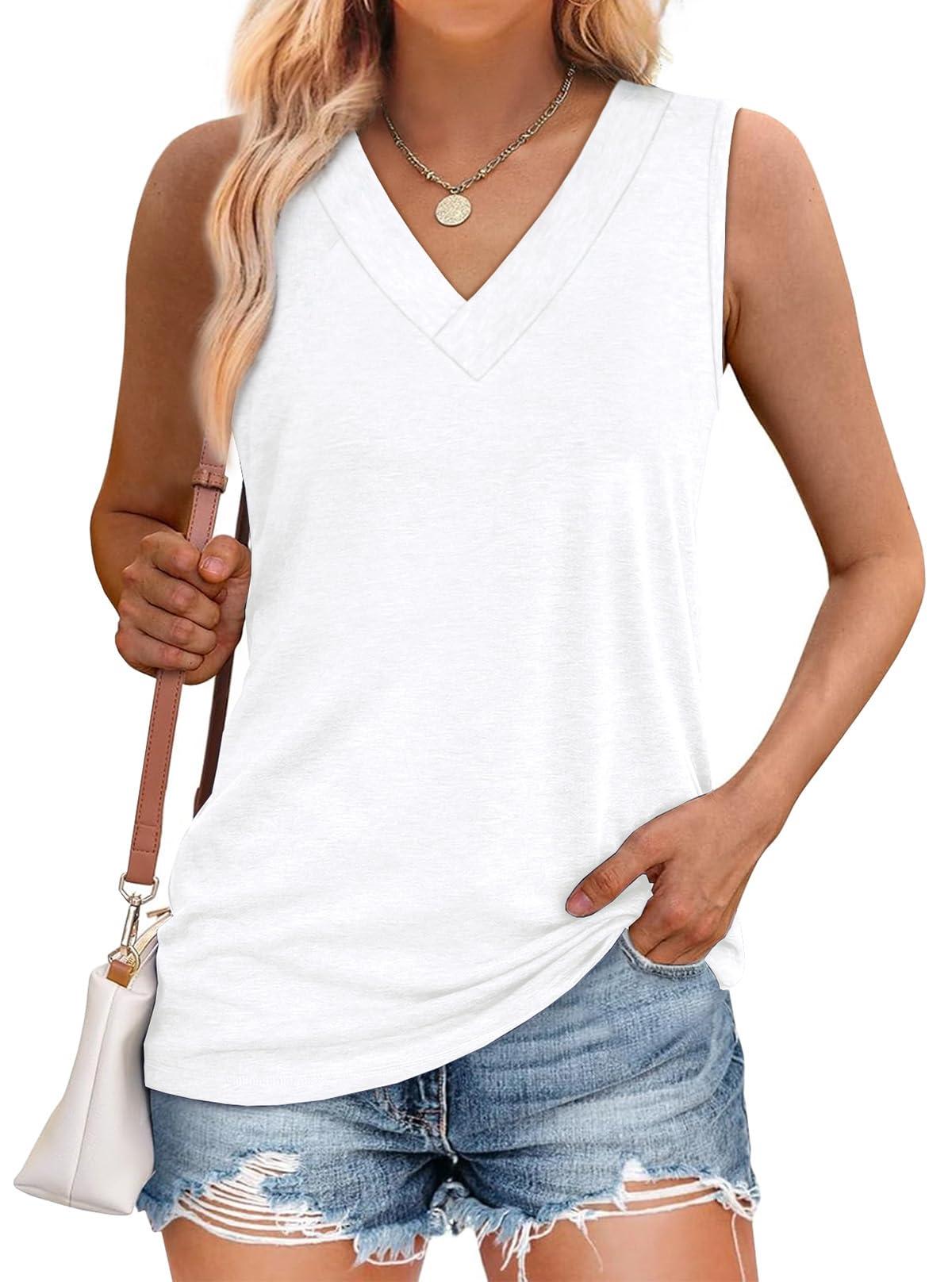 WIHOLL Tank Tops for Women Summer V Neck T Shirts Trendy Sleeveless Basic Tee Loose Fit 2025 Fashion - Image 2