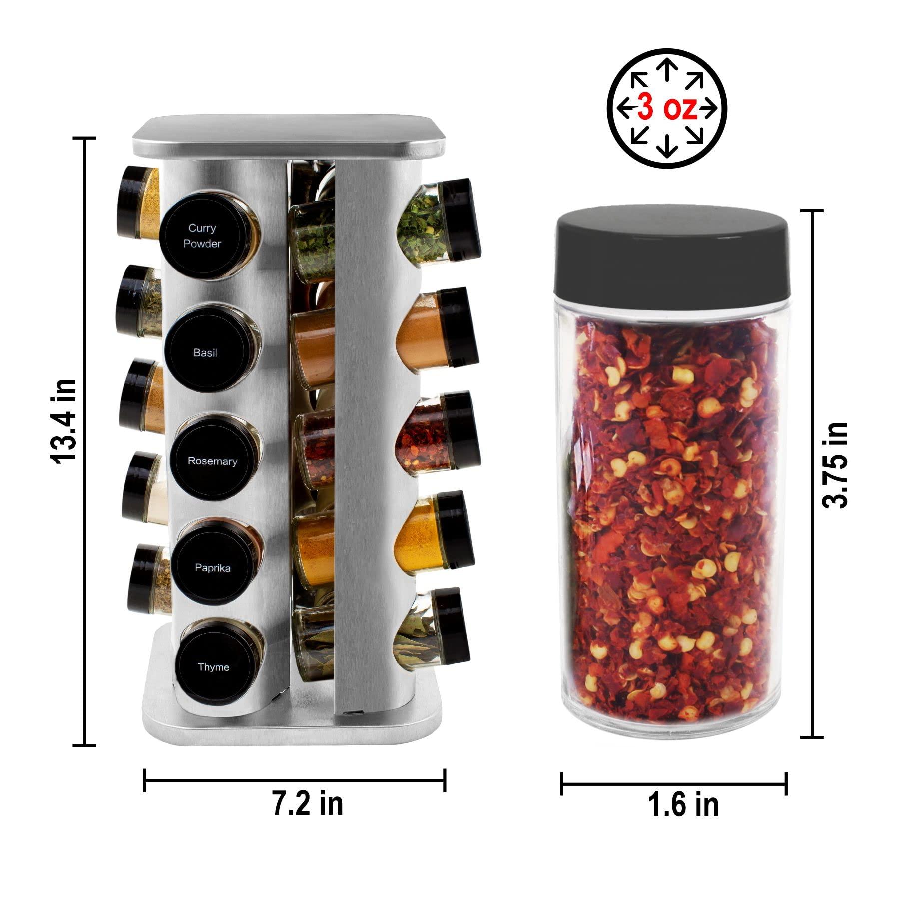 Orii 20 Jar Spice Rack with Spices Included - Revolving Tower Organizer for Kitchen Spices and Seasonings, (Stainless Steel) - Image 3