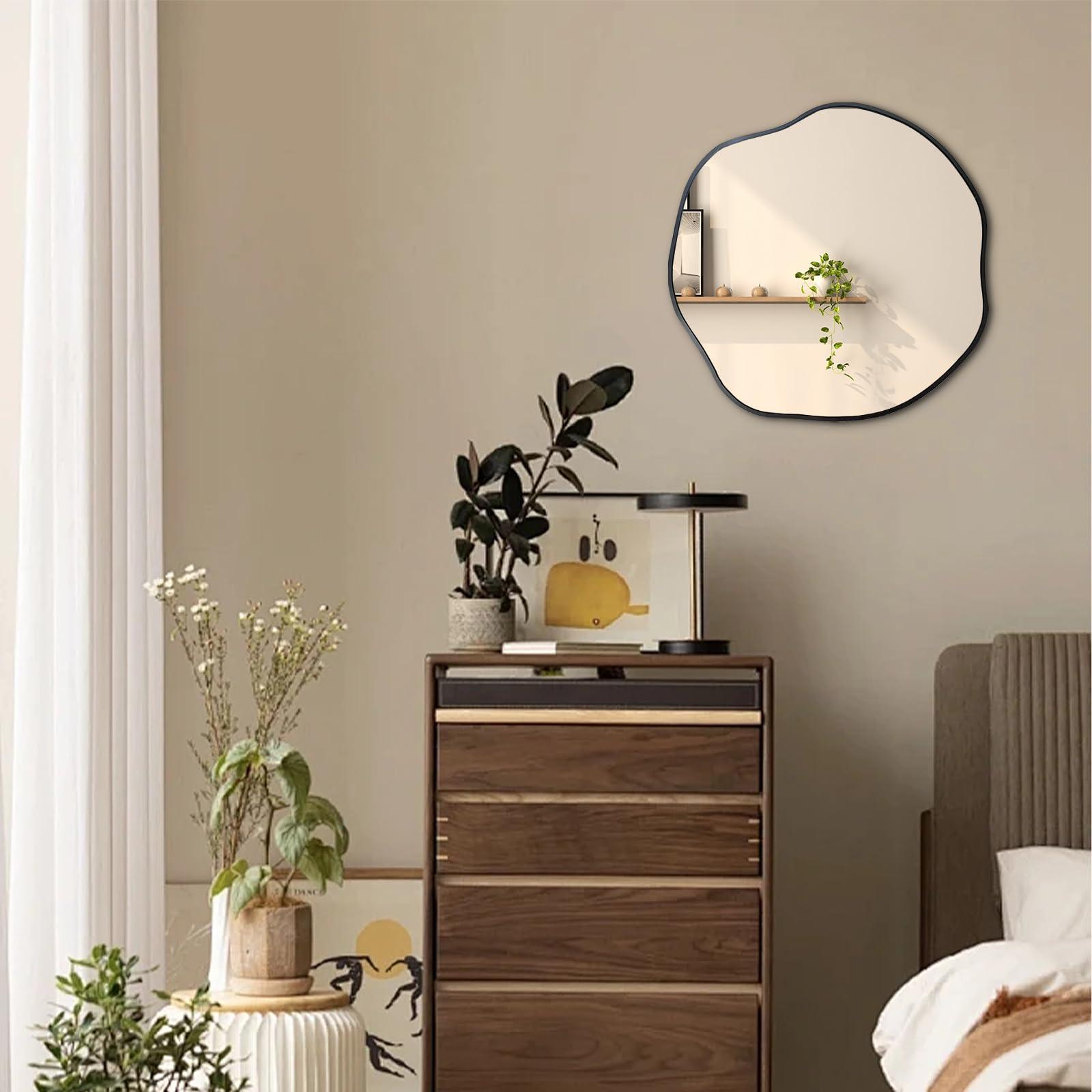 POZINO Irregular Shaped Mirror, 16" Asymmetrical Mirrors, Modern Scalloped Round Mirror, Decorative Waved Mirrors for Bathroom Living Room Bedroom Entryway Fireplace - Image 2