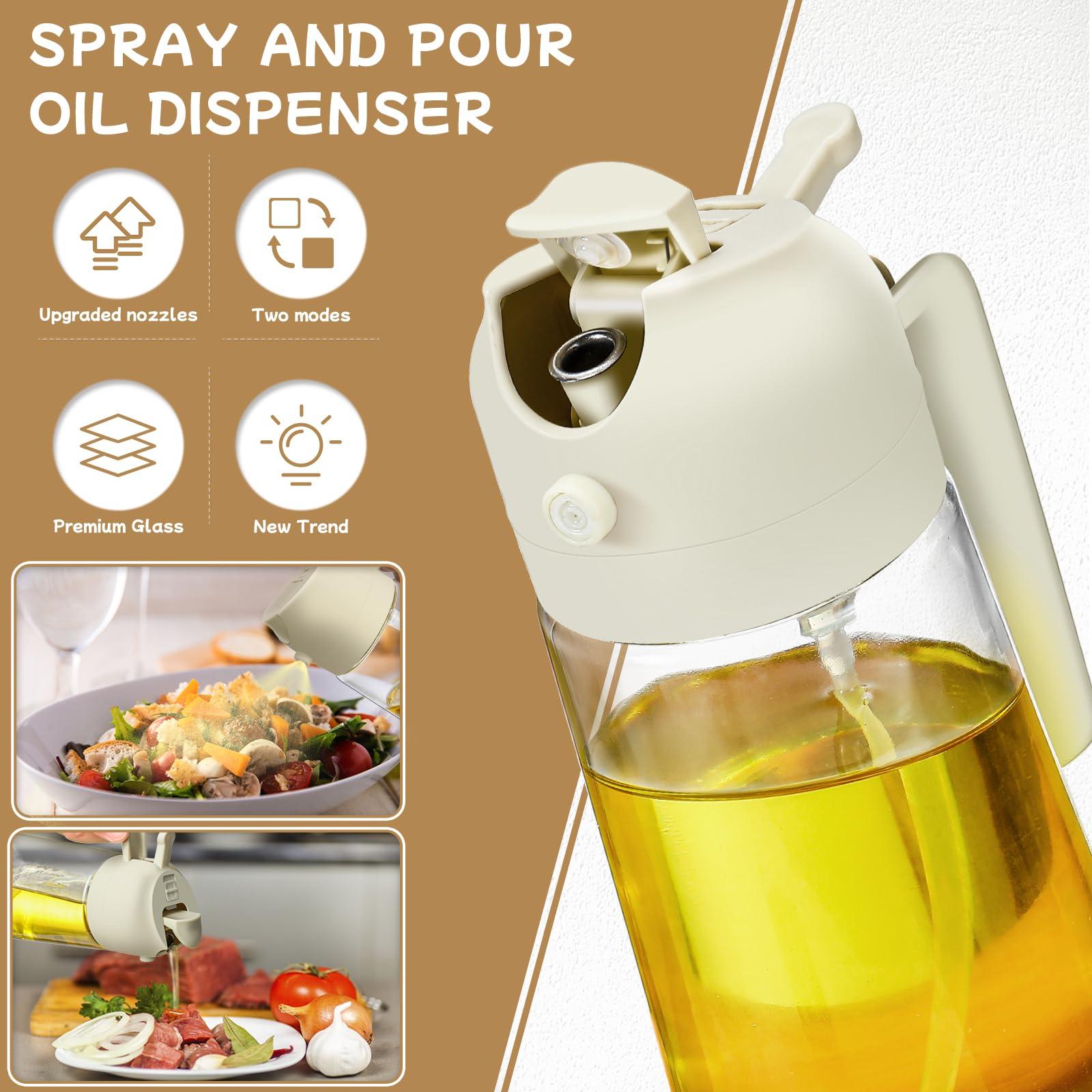 Oil Sprayer for Cooking 2pcs,2 in 1 Oil Dispenser and Oil Sprayer Kitchen Gadgets-16oz Glass Oil Spray Bottle,Mist Olive Oil Dispenser for Kitchen,Air Fryer,Salad, Grill (White Kitchen Accessories) - Image 3