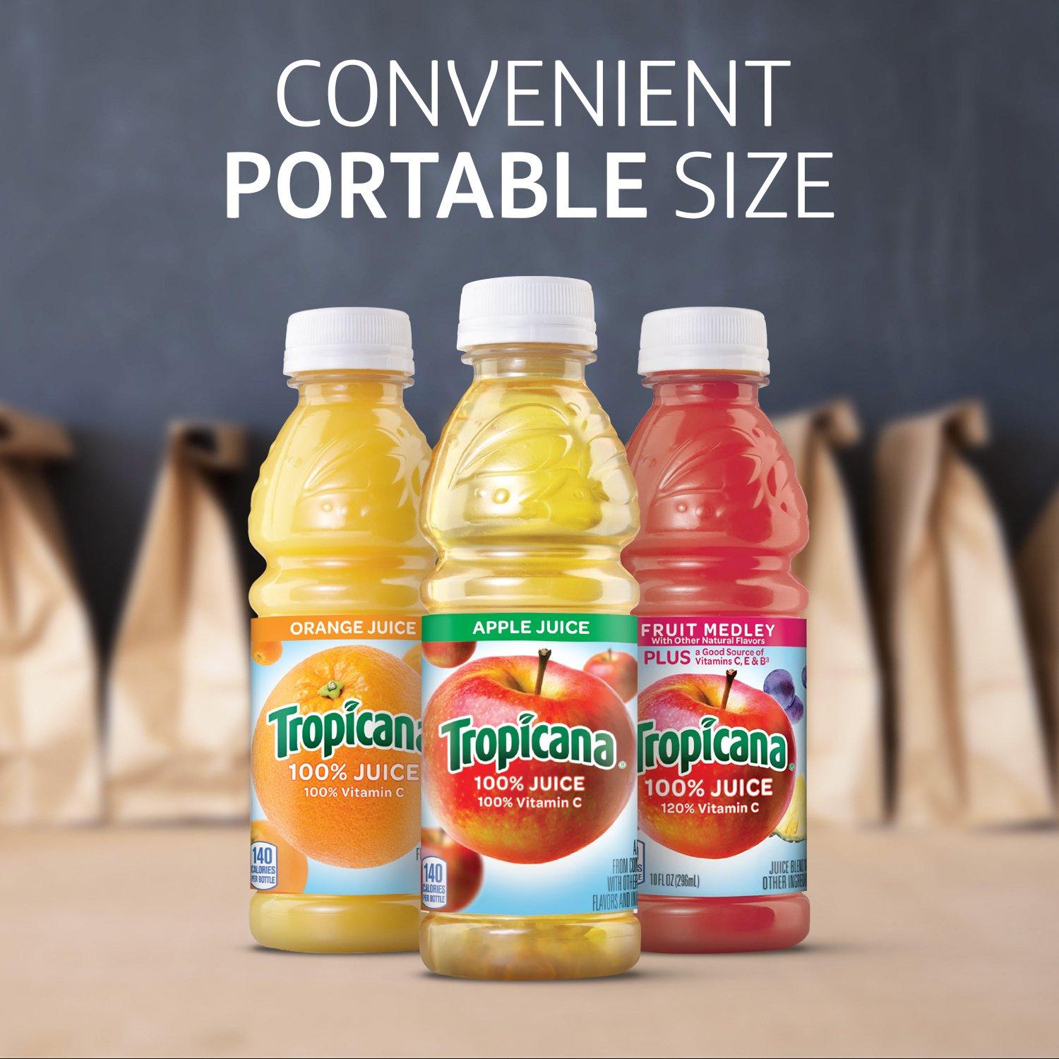 Tropicana 100% Juice Variety Pack - Orange, Apple & Fruit Medley, Single Serve, 10 Fl Oz Bottles (Pack of 24) - Real Fruit Juice, Vitamin C Rich, No Added Sugars, No Artificial Flavors - Image 5