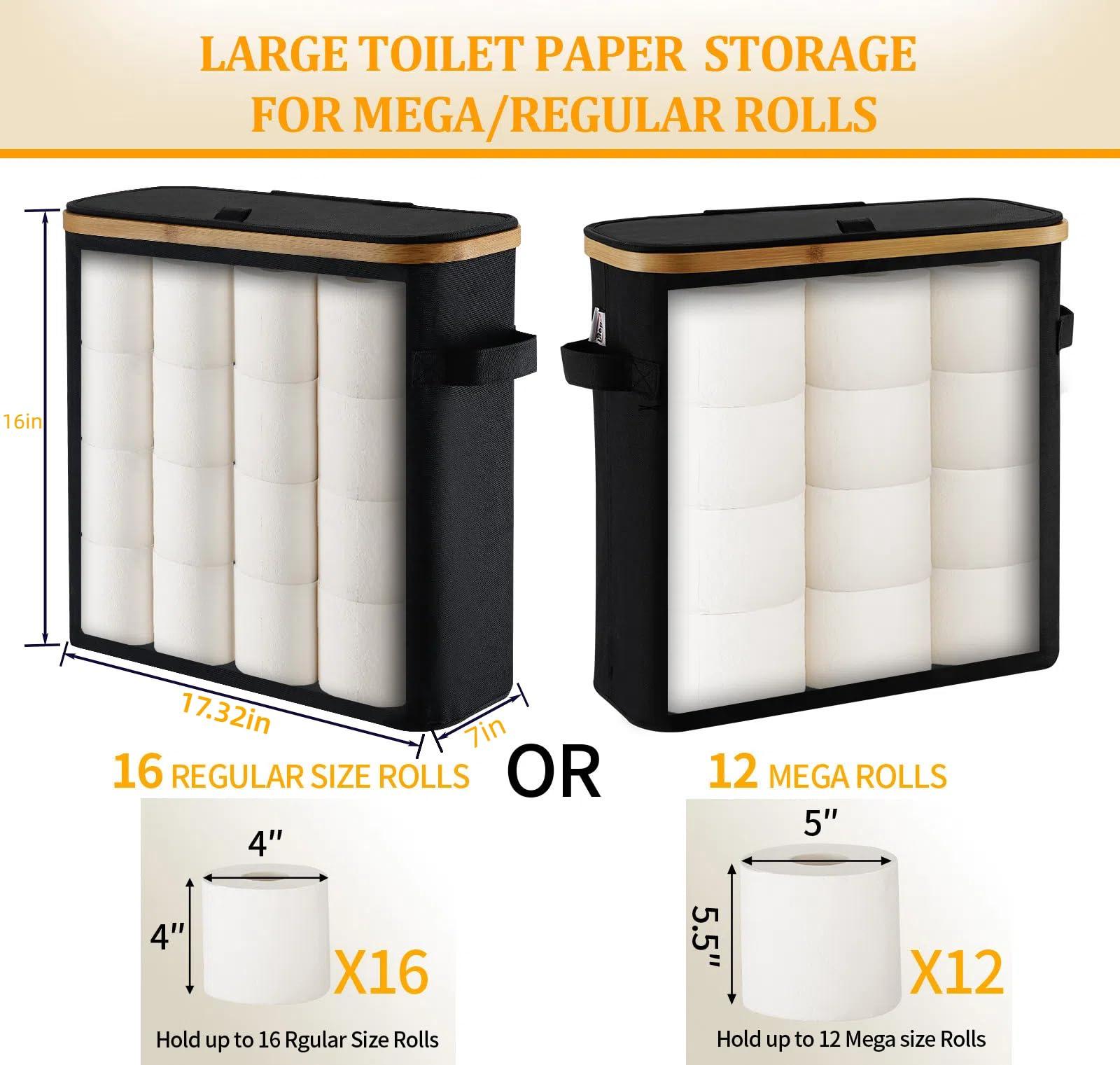 Toilet Paper Storage Basket with Lid for Mega Rolls, Large Bamboo Toilet Paper Organizer Storage Holder Stand for Bathroom, Enclosed Tissue Storage Bin Box Container Free Standing, Gray - Image 3