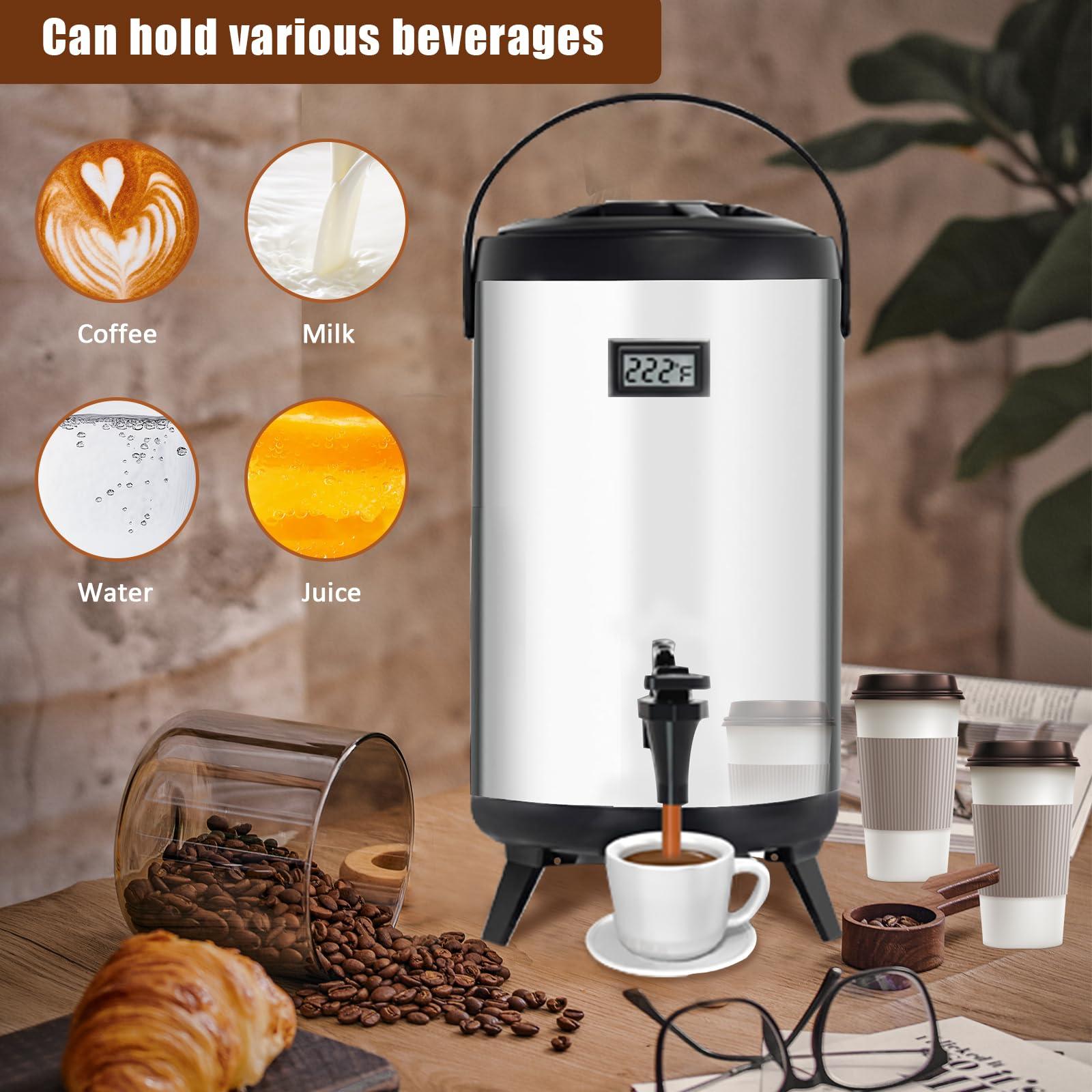 Insulated Beverage Dispenser,12L/3.2Gal Coffee Dispenser,Tea Dispenser,Coffee Carafe,Thermos Urn,Hot and Cold Drink Dispenser Faucet with thermometer For Hot Tea&Coffee,Cold Milk,Water,Juice(silver) - Image 9