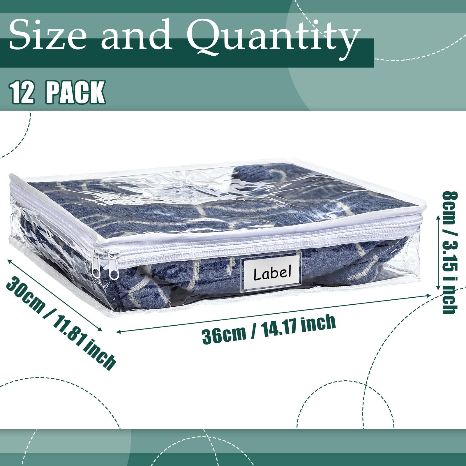 Hoolerry 12 Pcs Clear Zippered Storage Bags Pvc Sweater Sheet Organizer Plastic Sheet Storage Sweater Bags With Zipper And Label Pocket Container For Clothes Closet Linen Pillow (14 x 12 x 3 Inch) - Image 3