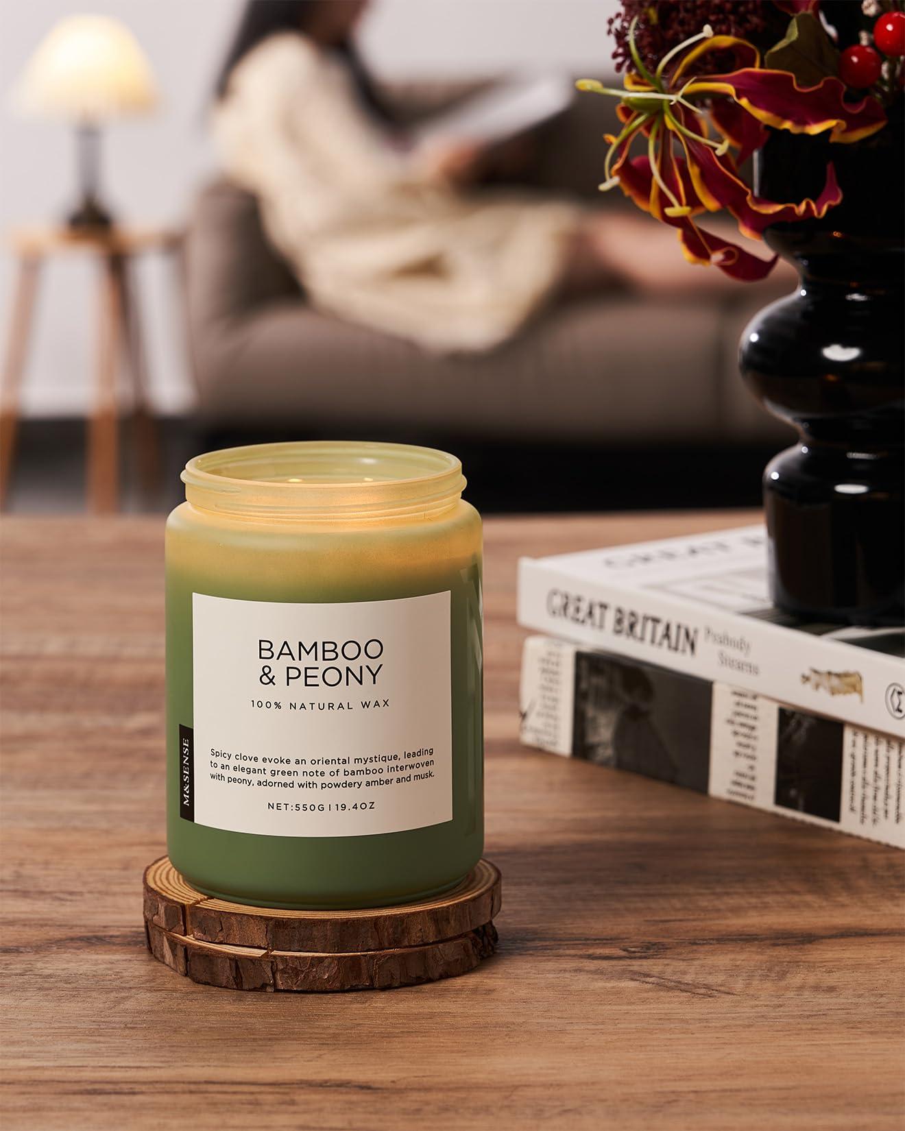 M&SENSE Bamboo Peony Spring Large Candles for Home Scented 19.4oz 110 Hour Long Lasting Burn Natural Organic Soy Candle Gifts for Women, Fresh Smelling Aromatherapy Gifts for Stress Relief - Image 7