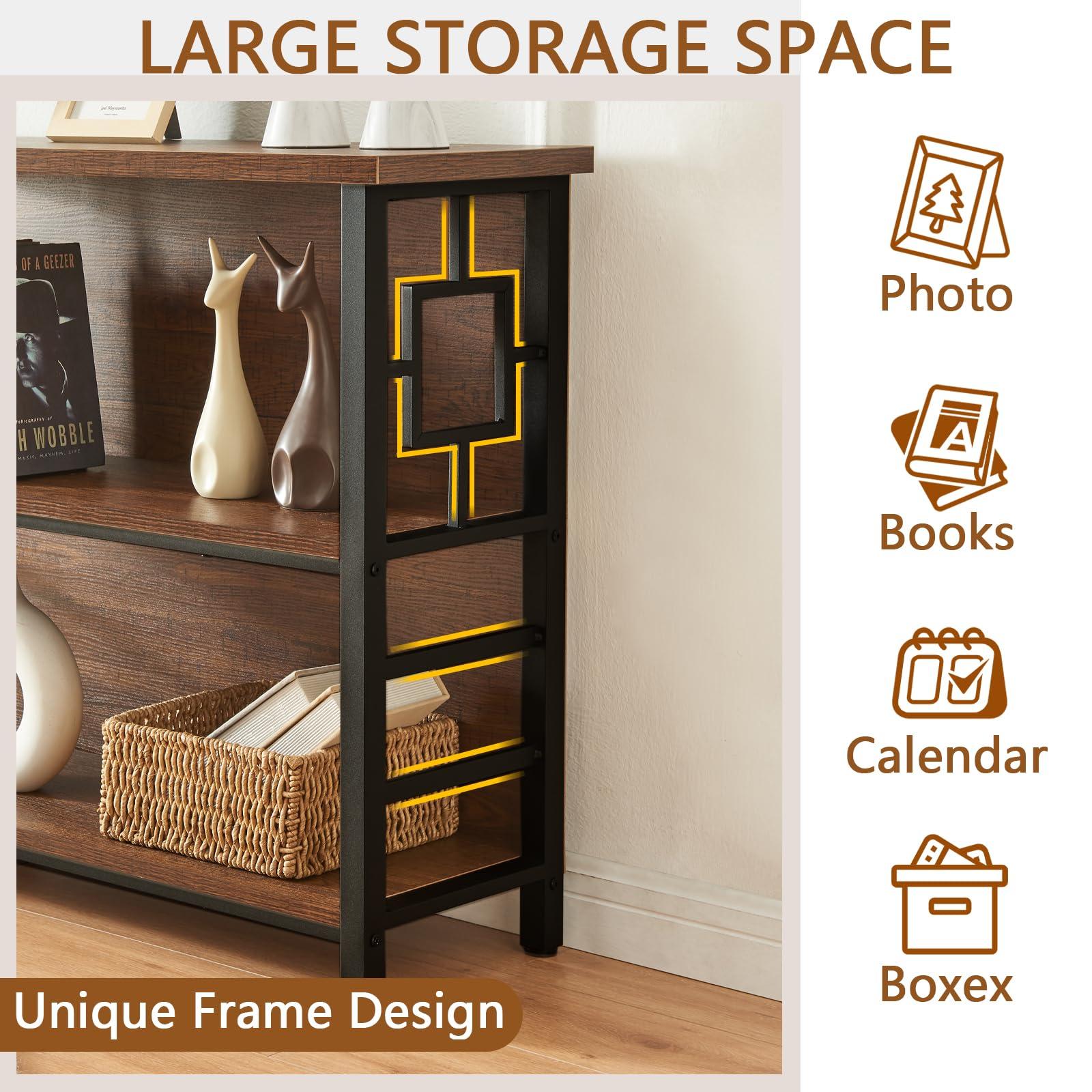 HOMISSUE Book Shelf, 3 Tier Deep Bookshelf with Storage, Engineered Wood and Metal Shelf Bookcase, Low Short Bookcases for Small Space, Living Room, Bedroom, Office, Rustic Brown - Image 4