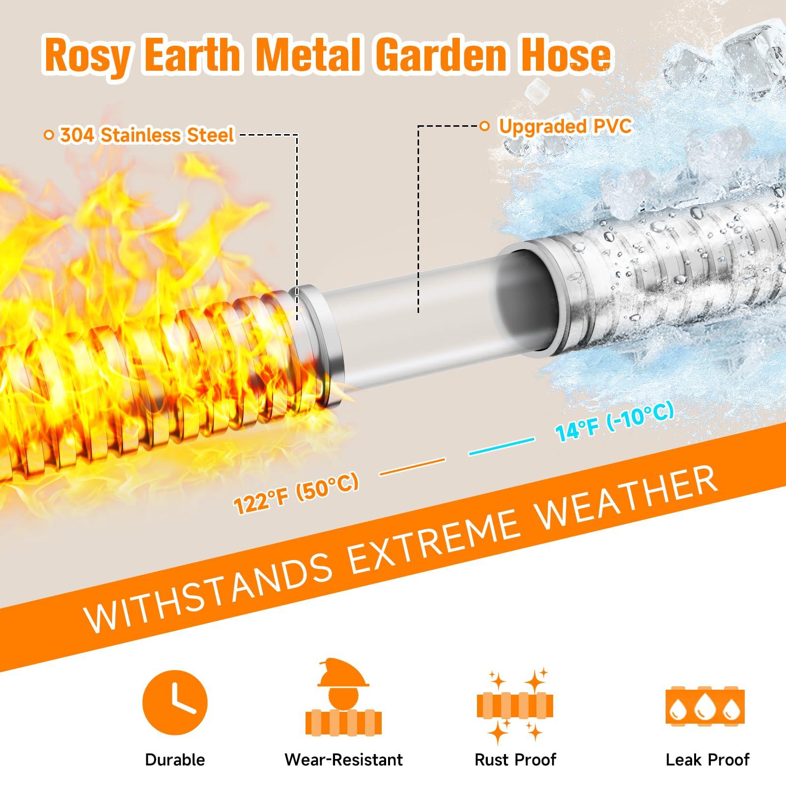 Rosy Earth 100 FT Garden Hose Expandable - 304 Stainless Steel Water Hose 100 FT - Heavy Duty Flexible Kink Free Hose, no Bite - Image 6