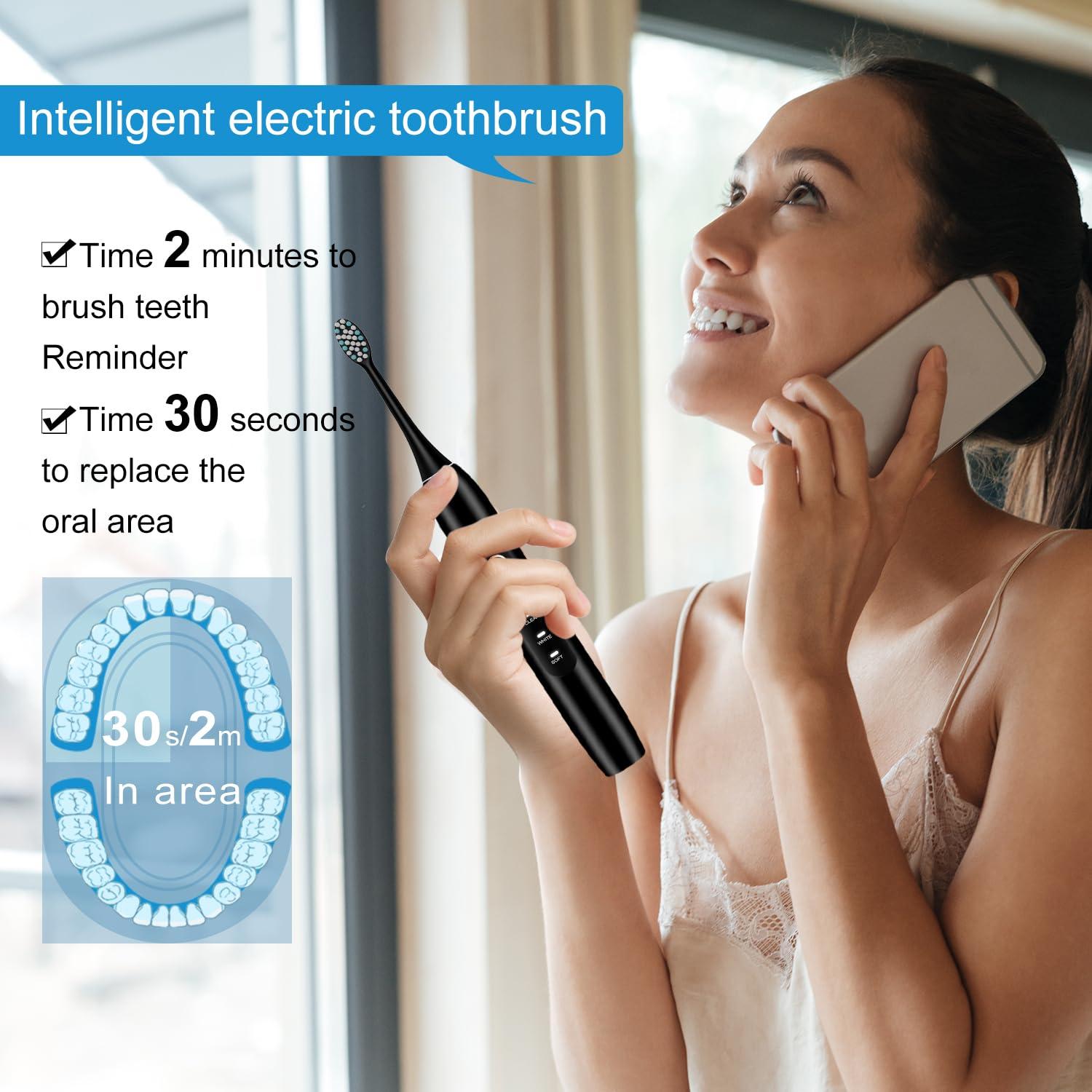 kingheroes Electric Toothbrush Set, Comes with 8 Brush Heads & Travel Case,4 Modes with 2 Minutes Built in Smart Timer, One Charge for 60 Days, 42000 VPM Motor (Black) - Image 4