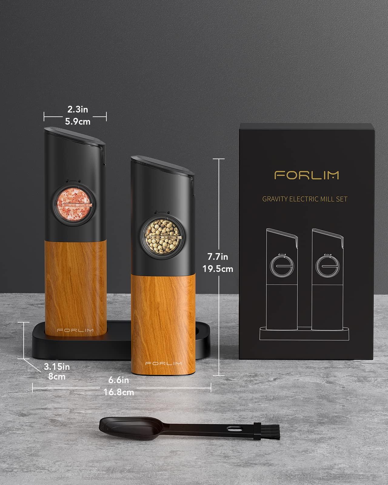 FORLIM Gravity Electric Salt and Pepper Grinder Set, Upgraded Large Capacity, USB Rechargeable Pepper grinder Automatic One Hand Operated, Adjustable Coarseness with LED Light（Natural Wood Grain） - Image 2