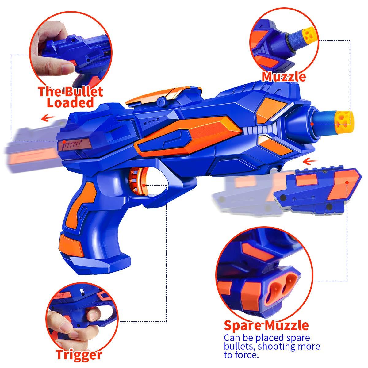 2 Pack Blaster Guns Boys Toy-with 60 Soft Foam Darts Bullets& 2 Wrist Bands- Easter Basket Stuffers Hand Gun Toys Party Supplies for 3,4,5,6,7,8,9 Years Kids - Image 5