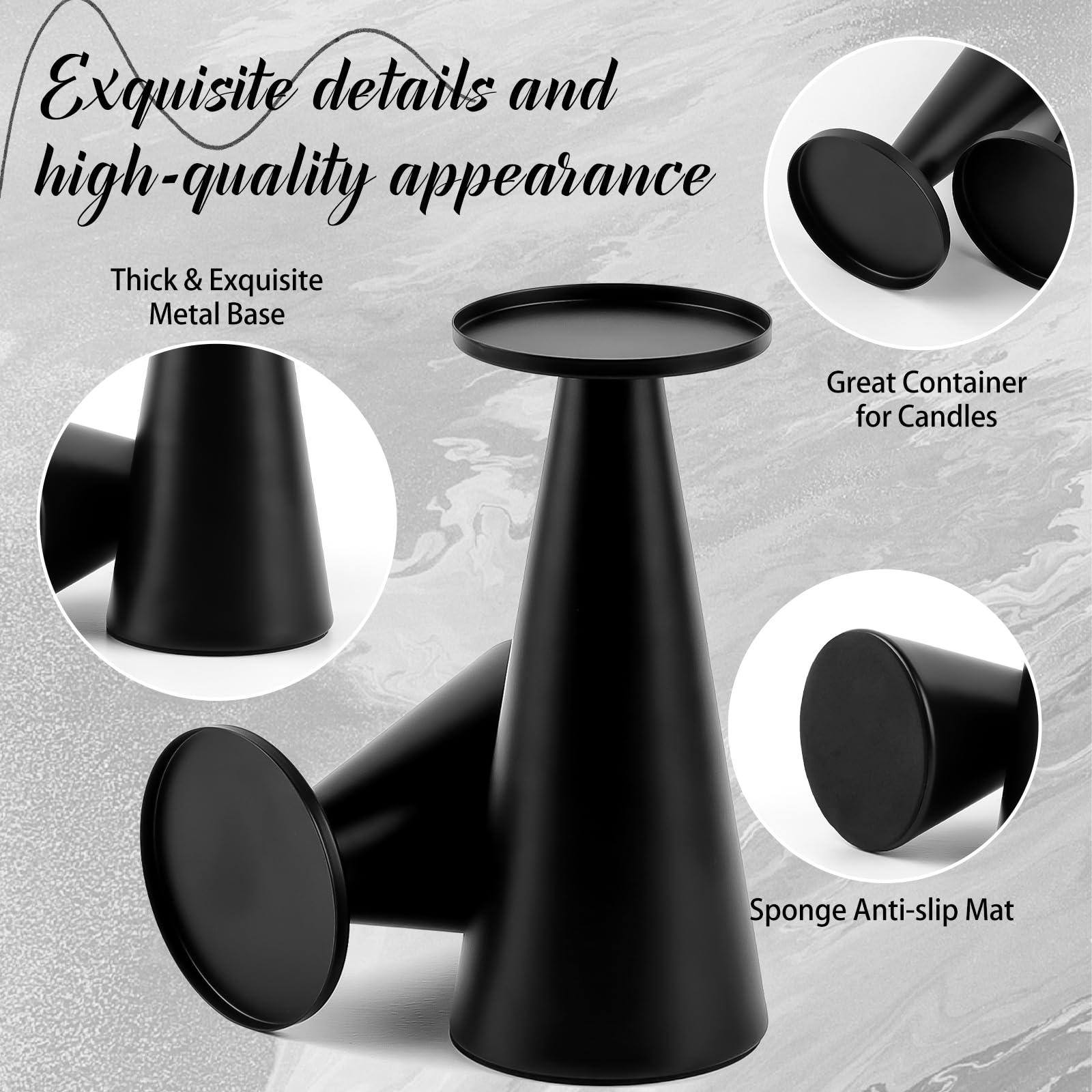 Black Metal Pillar Candle Holder Set of 2 Mothers Day,Modern Iron Pillar Candle Stand for Table Centerpiece Wedding Dinning Home Decor Gift - Image 4