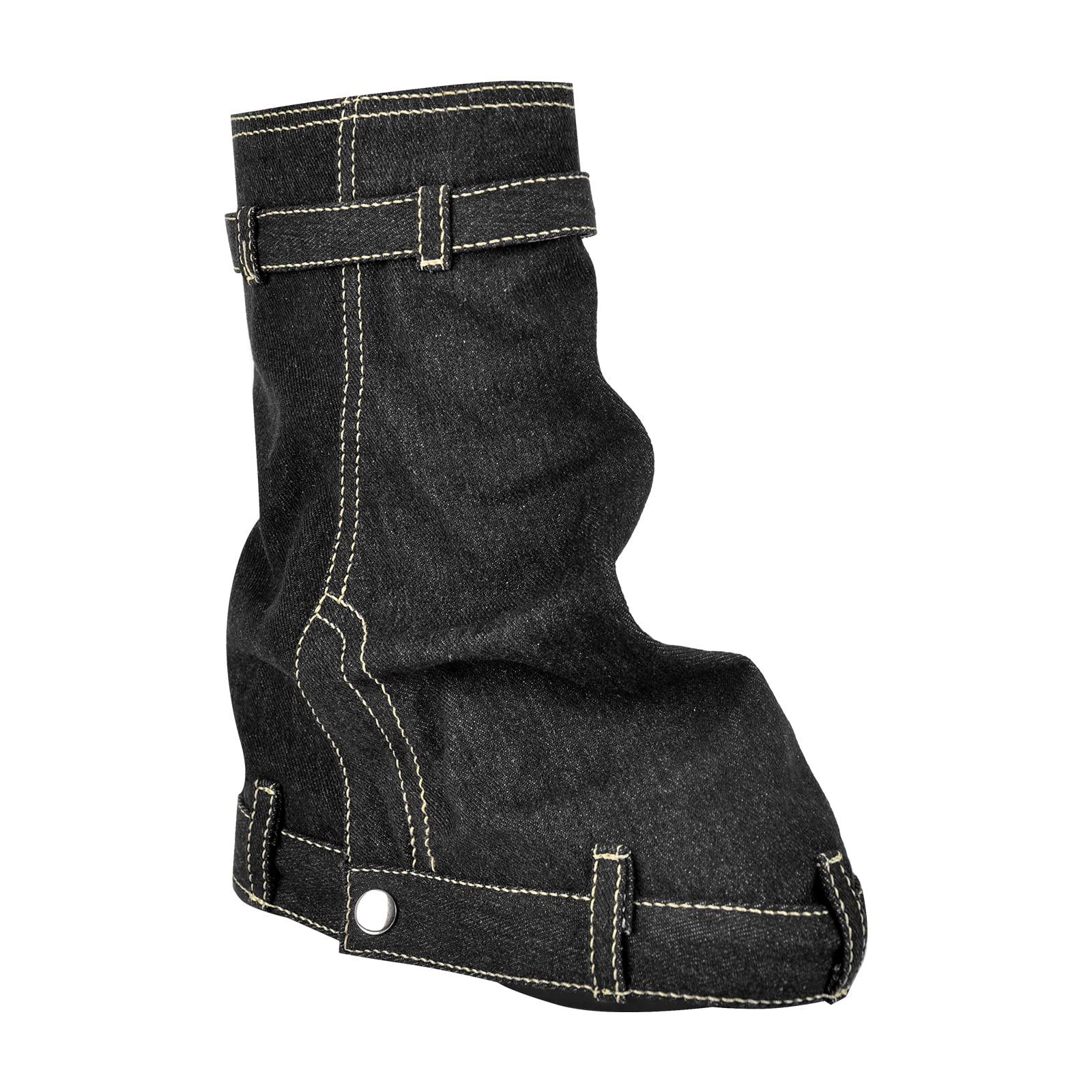 onlymaker Padlock and Zippers Fold Over Platform Calf High Boots side Zippers Denim Boots Black Size 10 - Image 4