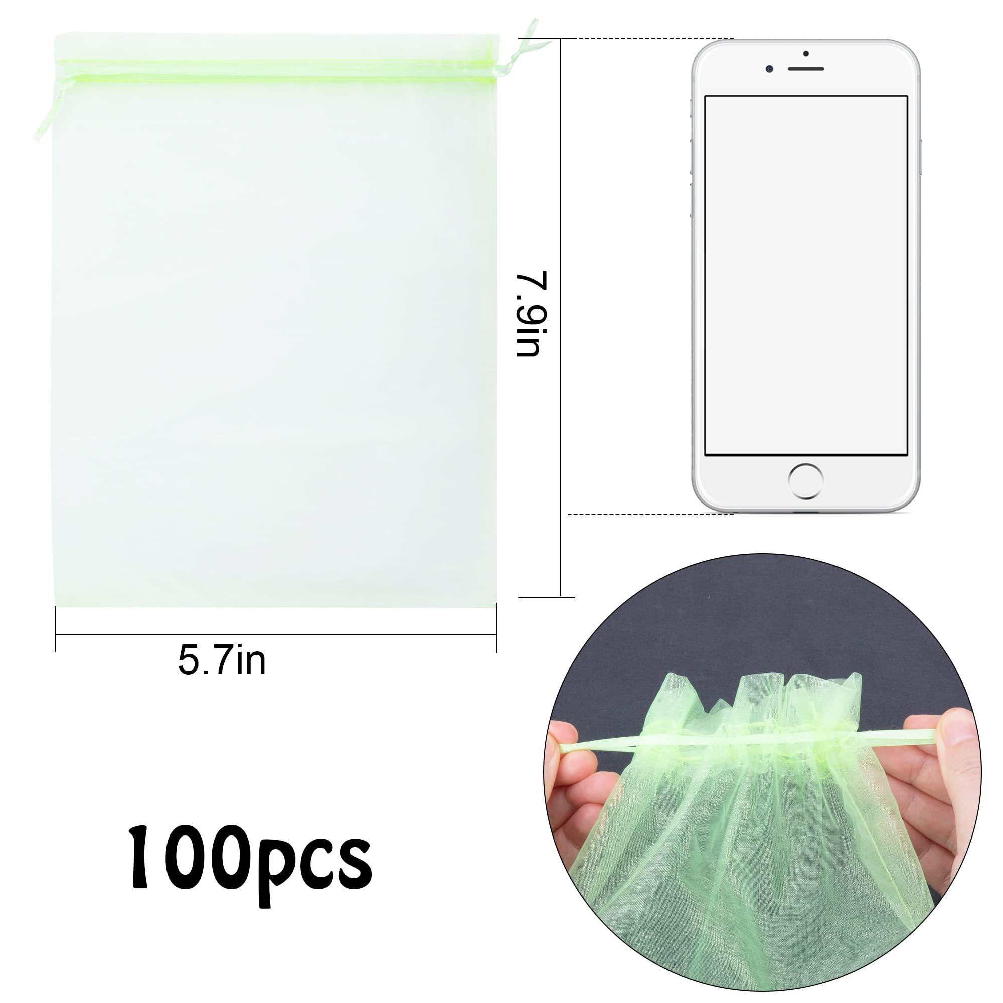 6x8 Inch 100 Pieces Green Fruit Protection Bags- Fruit Netting Bags with Drawstring,Garden Fruit Cover Mesh Bag to Protect Plants from Pest Birds Squirrels - Image 3