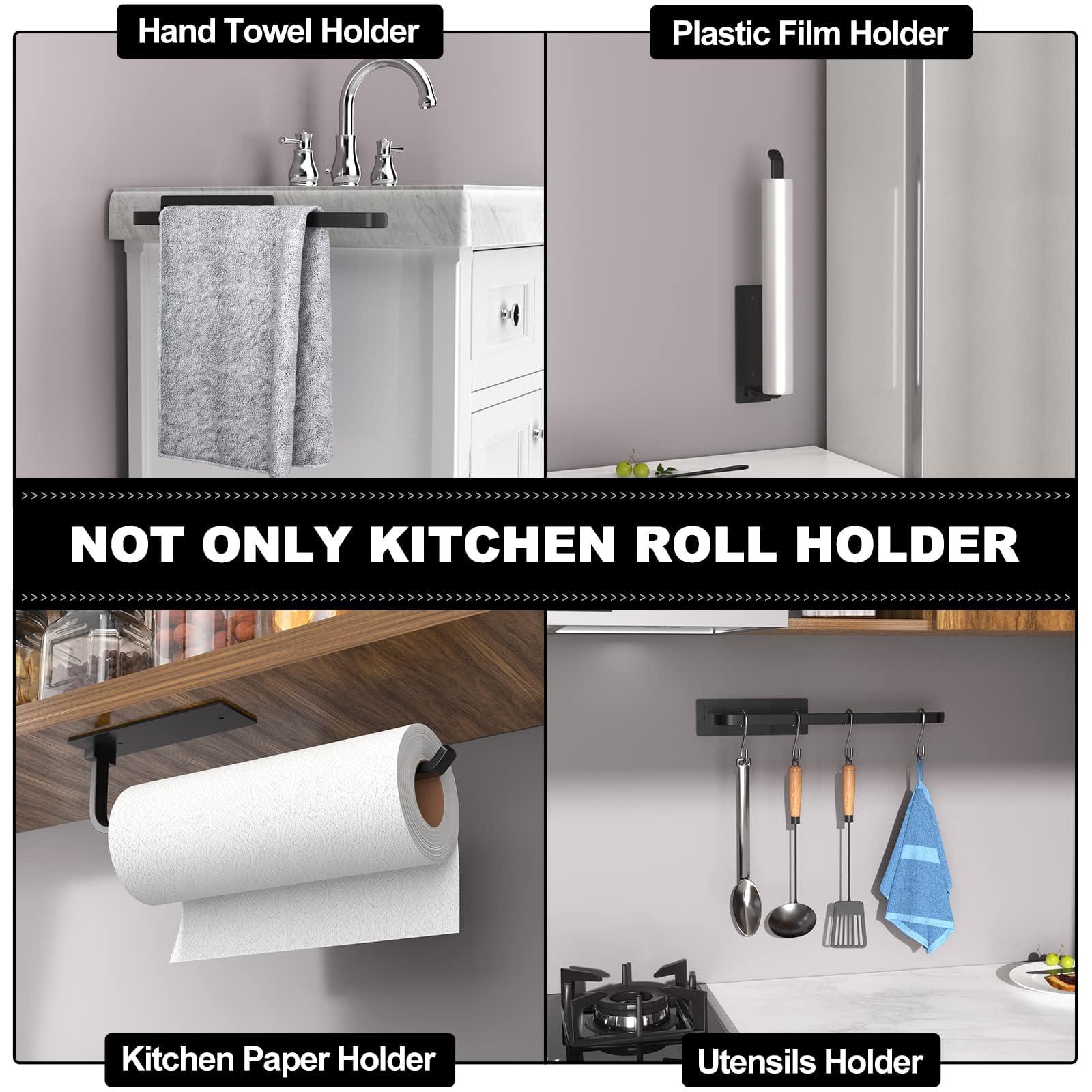 Paper Towel Holder - Self-Adhesive or Drilling, Matte Black, Upgraded Aluminum Kitchen Roll Dispenser Under Cabinet, Lighter but Stronger Than Stainless Steel! - Image 5