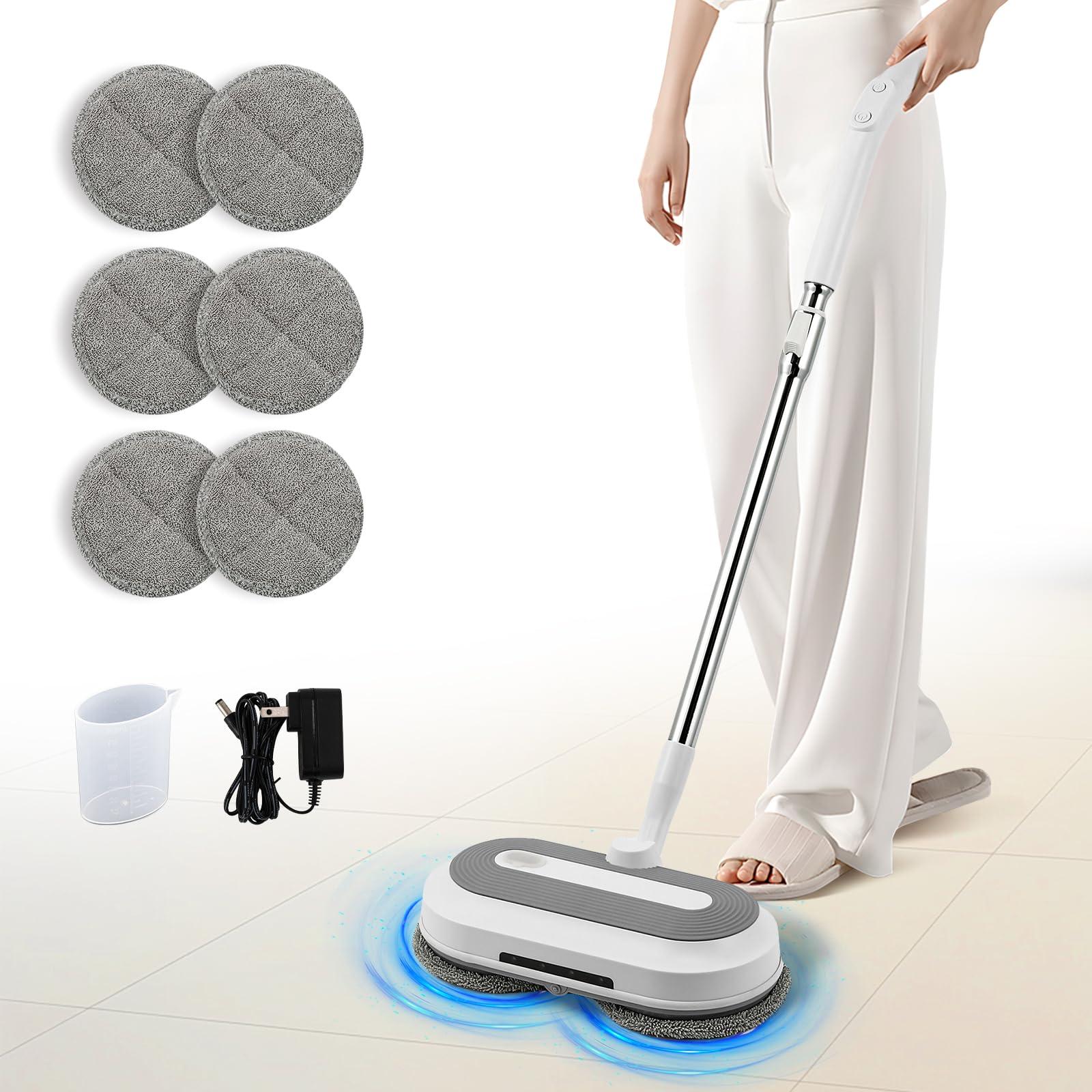 Hapyvergo Cordless Electric Spin Mop for Floor Cleaning with Water Sprayer, LED Headlights Automatic Mop for Hardwood Floors, Suitable for Wooden, Marble, Tile, Hardwood Floor, 4 Mop Pads