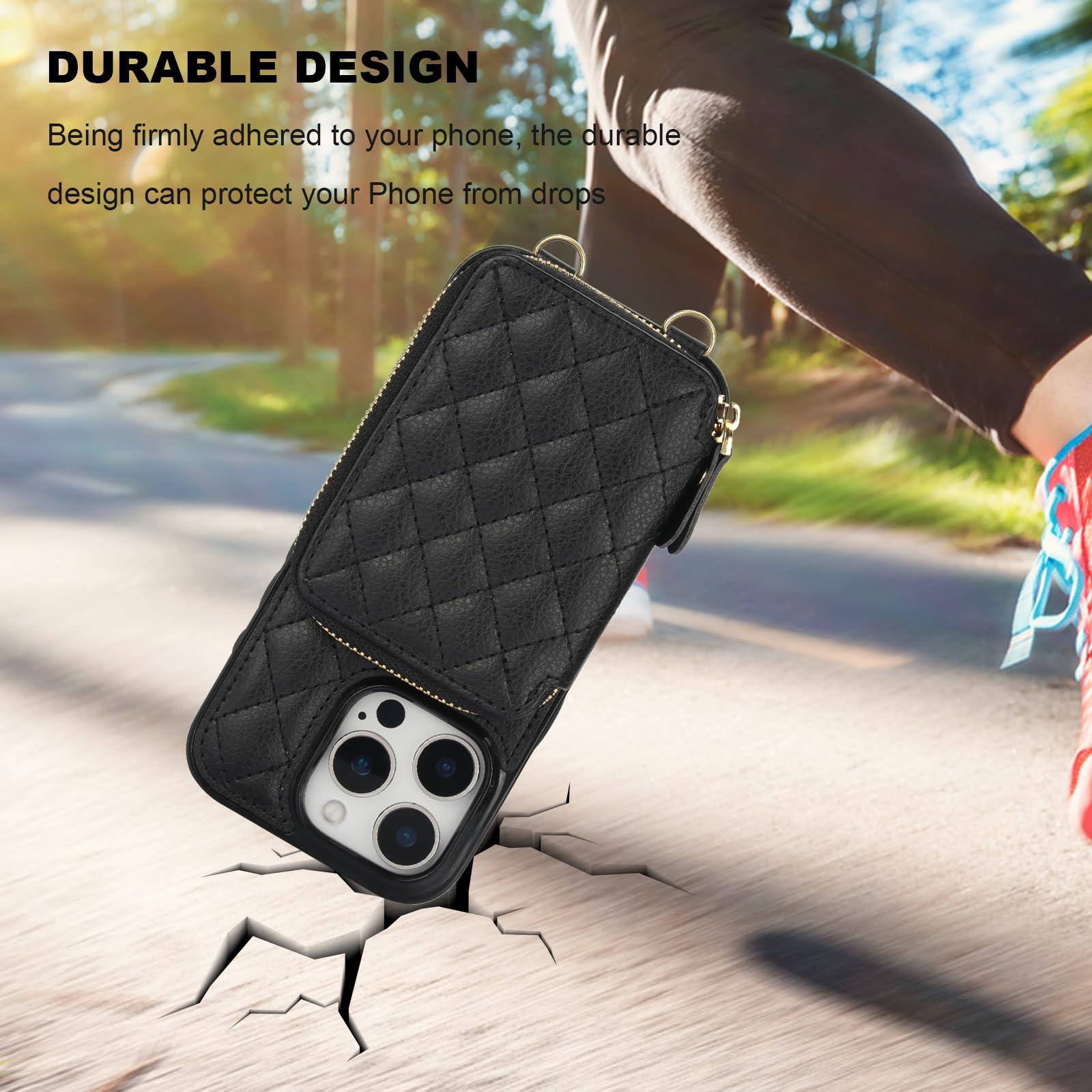 Bocasal Crossbody Wallet Case for iPhone 16 Pro, RFID Blocking PU Leather Zipper Handbag Purse Flip Cover, Kickstand Folio Case with Card Slots Holder Wrist Strap Lanyard 5G 6.3 Inch (Black) - Image 8