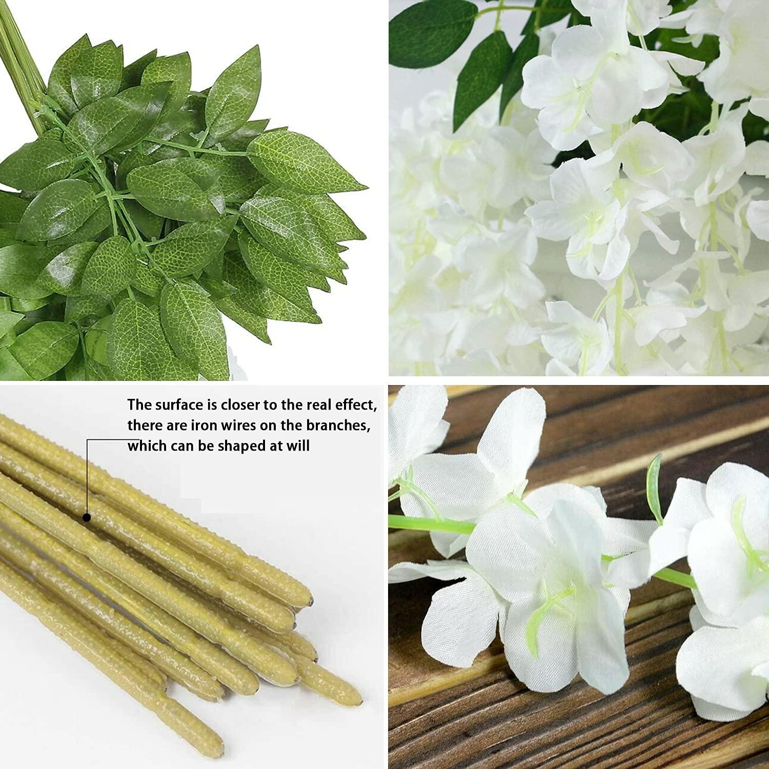 WEISPARK Fake Hanging Flowers - 12 Pieces 3.75 Feet/Piece Artificial Wisteria Vine Ratta Hanging Garland Silk Flowers for Home Party Wedding Decor (White) - Image 4