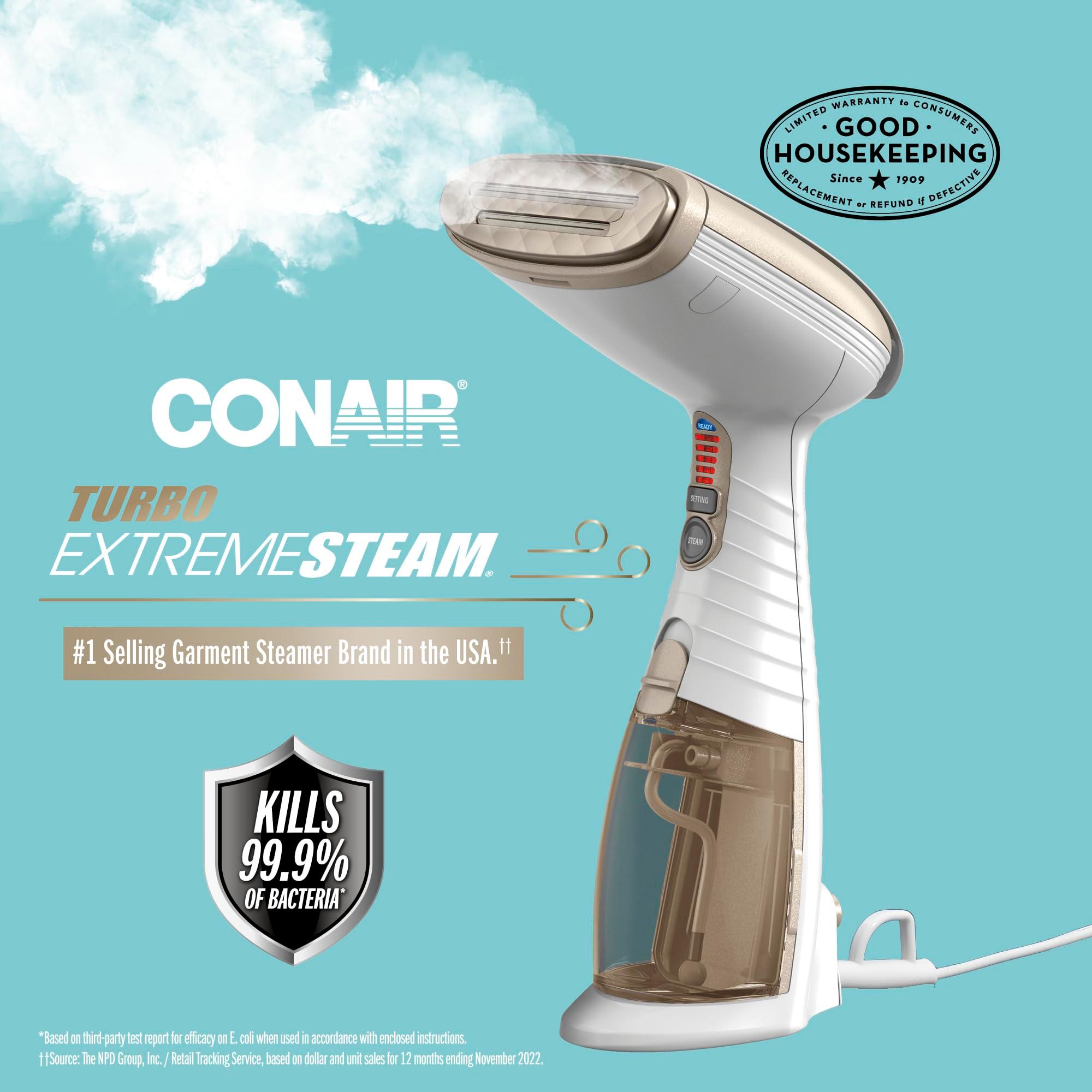 Conair Handheld Garment Steamer for Clothes, Turbo ExtremeSteam 1875W, Portable Handheld Design, Strong Penetrating Steam, White / Champagne - Image 3