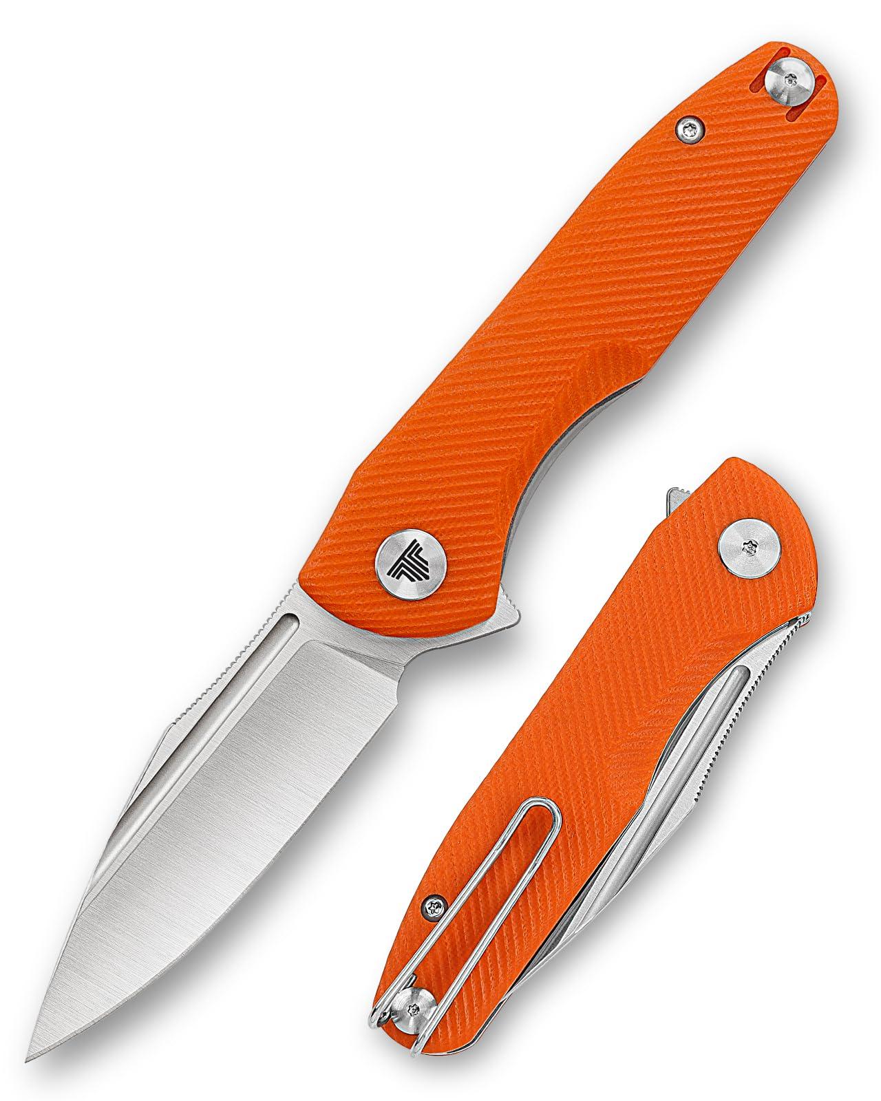 TRIVISA Knives，Folding EDC Knife for Men，Pocke Flipper Knife with Clip，3.26" 14C28N Steel Blade（Satin），G10 Scales for Outdoor Camping Tool - Antliae-03OG