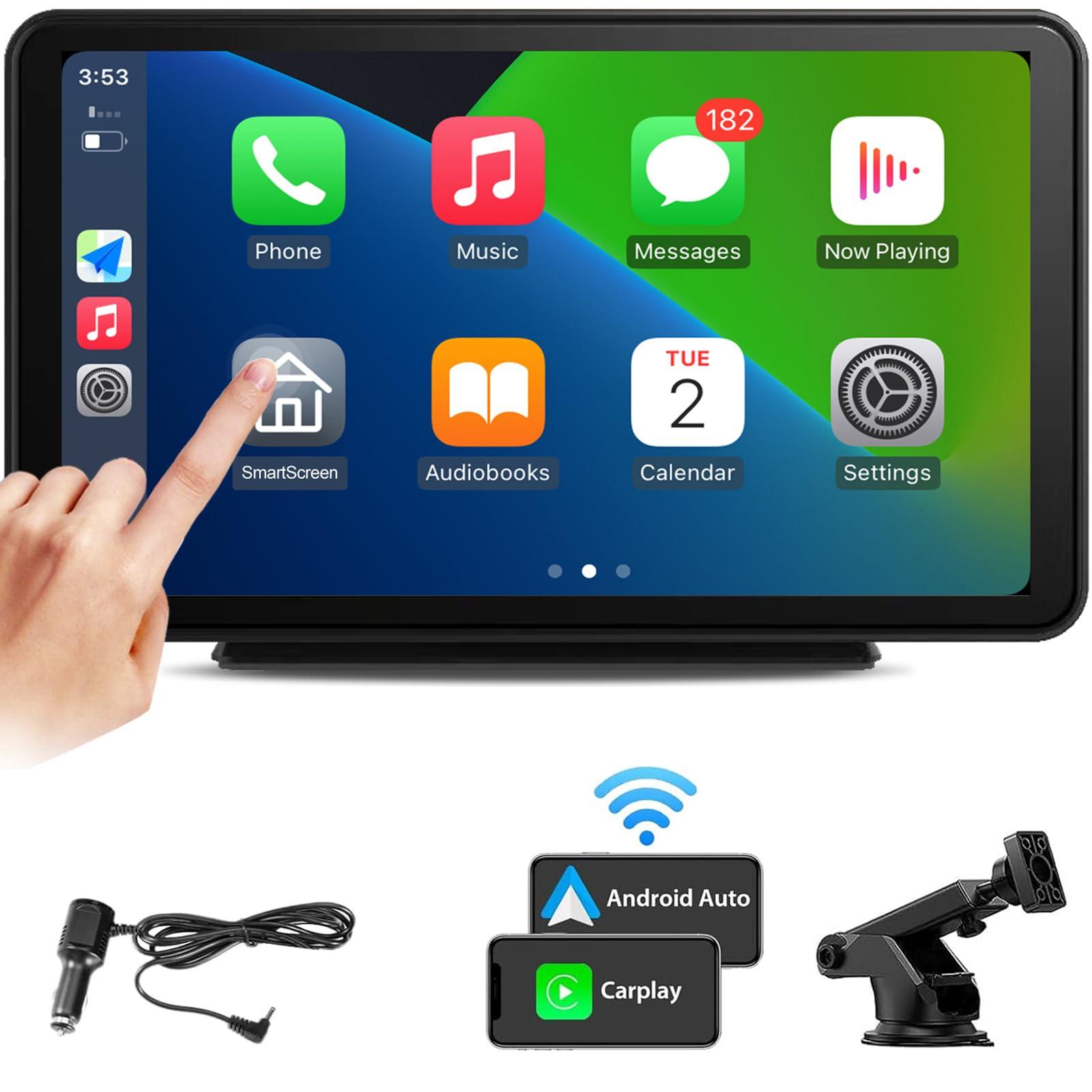Portable Apple Carplay Screen for Car, Wireless Android Auto Stereo, Easy Install 7 Inch IPS Touch Screen Car Play Adapter, GPS Navigation, Airplay Audio Receivers Bluetooth, Mirror Link for All Cars