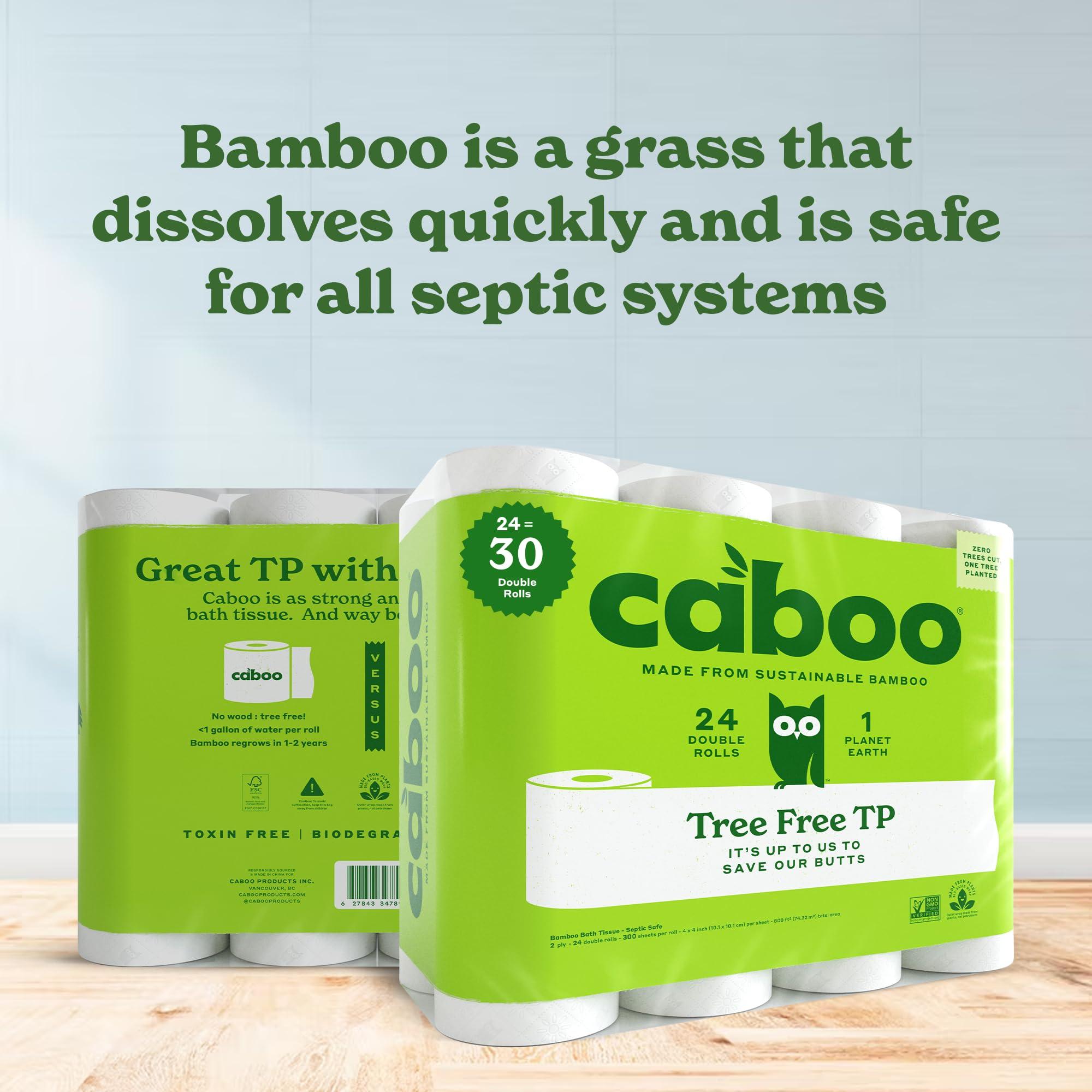 Caboo Tree Free Toilet Paper | Septic Safe, Non Toxic, Chemical Free Toilet Tissue | 2 Ply Bathroom Toilet Paper | Pack of 24 Double Rolls, 300 Sheets Per Roll - Image 6