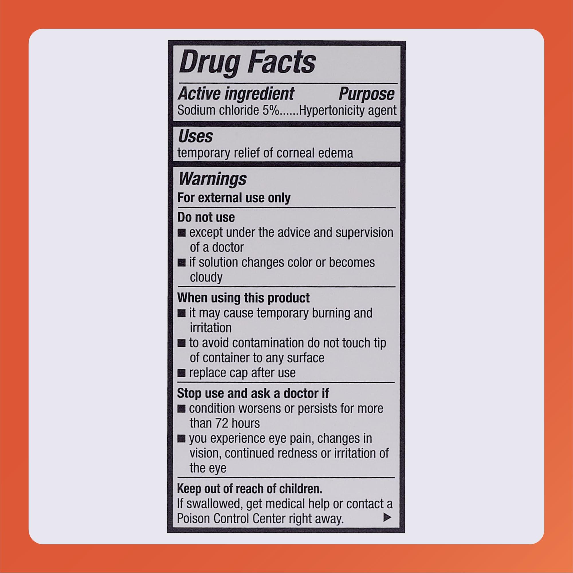 Rugby Sodium Chloride Hypertonicity Ophthalmic Eye Solution 5% - Sodium Chloride Eye Drops for Temporary Corneal Edema Symptom Support - Alcohol-Free - 0.5 Fl. Oz. - Image 4