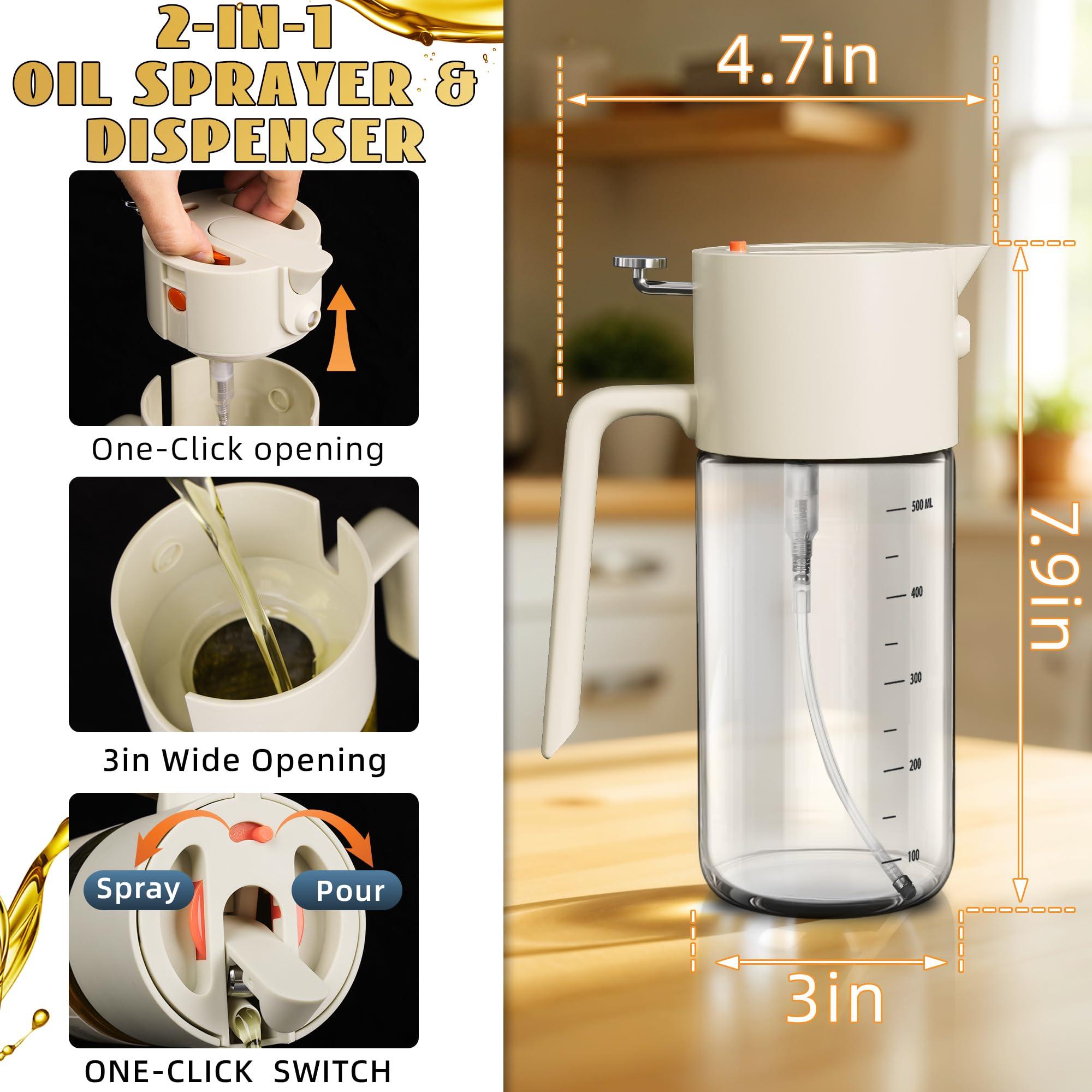 Costop Oil Sprayer for Cooking, 2025 Large Advanced Olive Oil Dispenser Bottle,500ml/17oz Glass Olive Oil Sprayer,2 in 1 Even Spray with Portion Control for Kitchen, Air Fryer, Salad, BBQ - White - Image 2