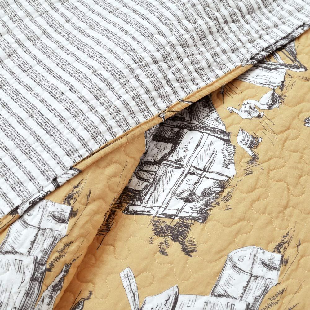 Lush Decor French Country Toile Cotton Reversible 3 Piece Quilt Set, Yellow & Gray, King - Image 5