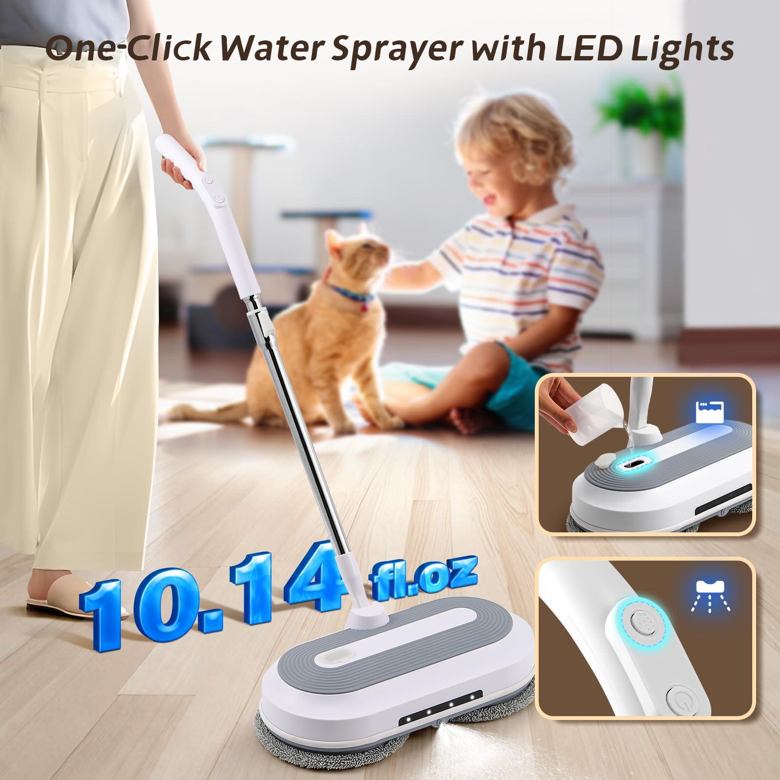 Hapyvergo Cordless Electric Spin Mop for Floor Cleaning with Water Sprayer, LED Headlights Automatic Mop for Hardwood Floors, Suitable for Wooden, Marble, Tile, Hardwood Floor, 4 Mop Pads - Image 4
