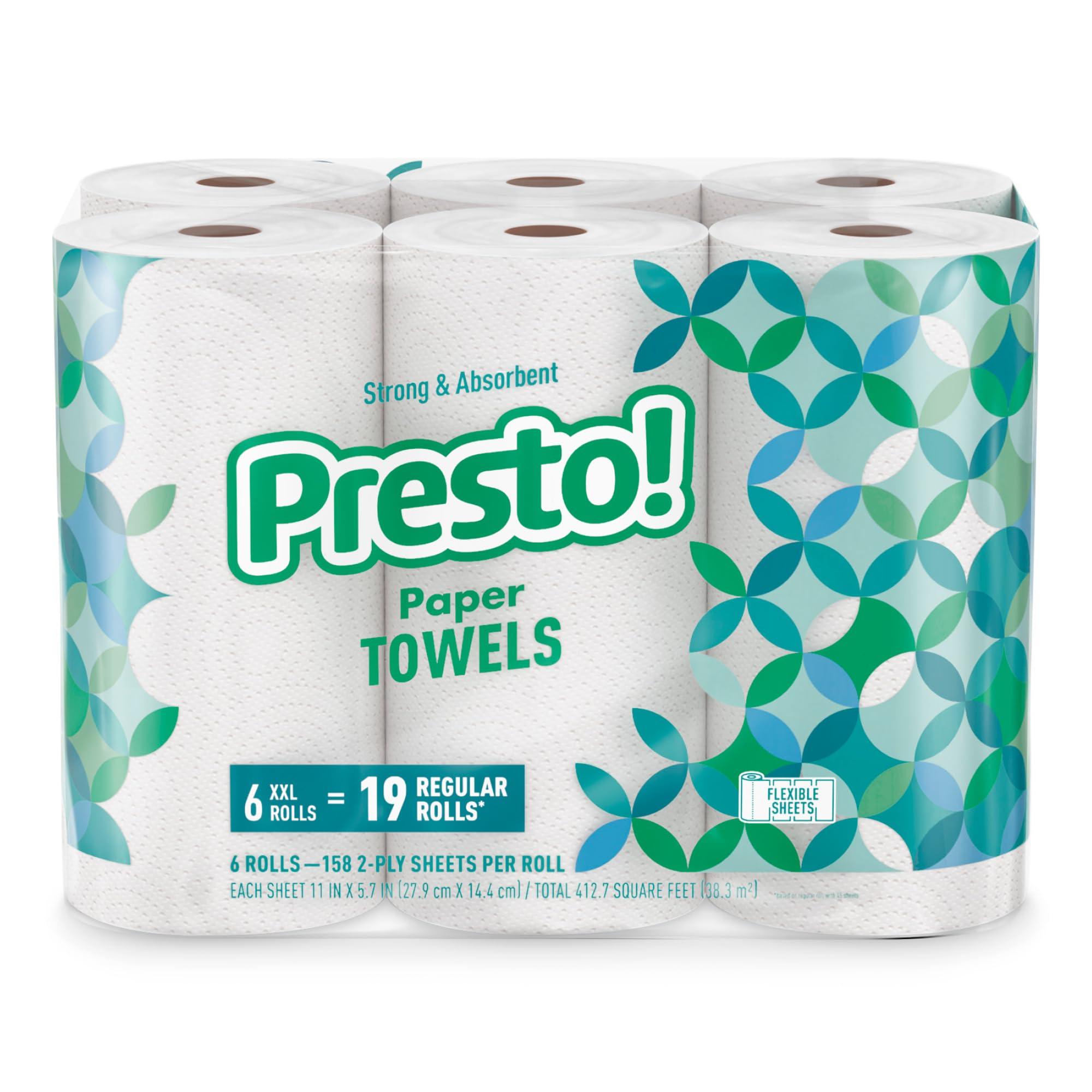 Amazon Brand - Presto! Flex-a-Size Paper Towels, 158 Sheet Huge Roll, 12 Rolls (2 Packs of 6), Equivalent to 38 Regular Rolls, White - Image 2