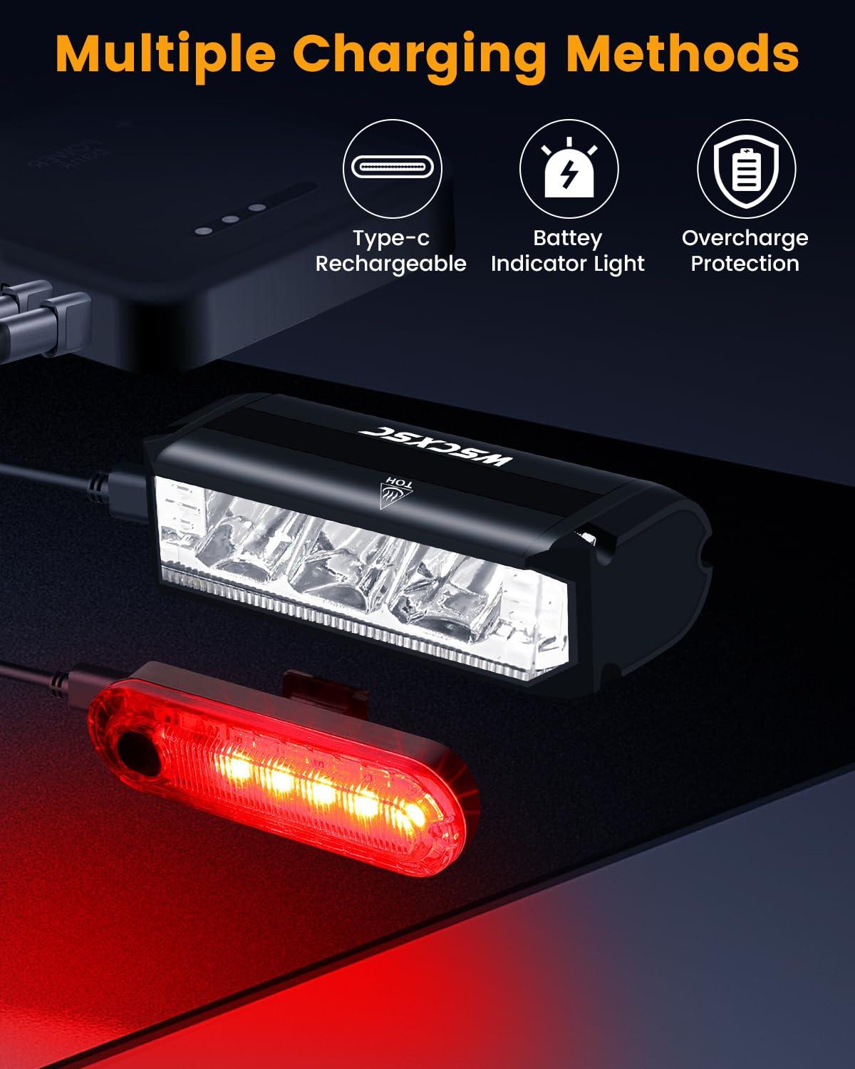 Bright Bike Light for Night Riding, USB Rechargeable Bicycle Light, Bicycle Headlight Set, Daytime Running Light, Waterproof Bike Headlight and Taillight for Adult Kid Mountain MTB Off-Road Cycling - Image 6