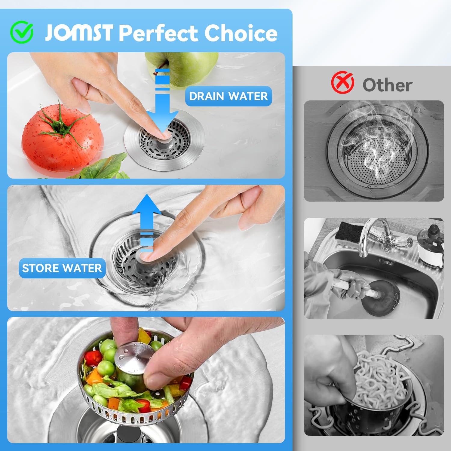 3 in 1 Kitchen Sink Drain Strainer, JOMST Sink Stopper 10,000 Pop-Up Tested Stainless Steel Sink Plug, Fast Drain Deodorizer Anti-Clog, Strainer for Kitchen Standard 3-1/2 Inch Sink Drain Strainer - Image 3