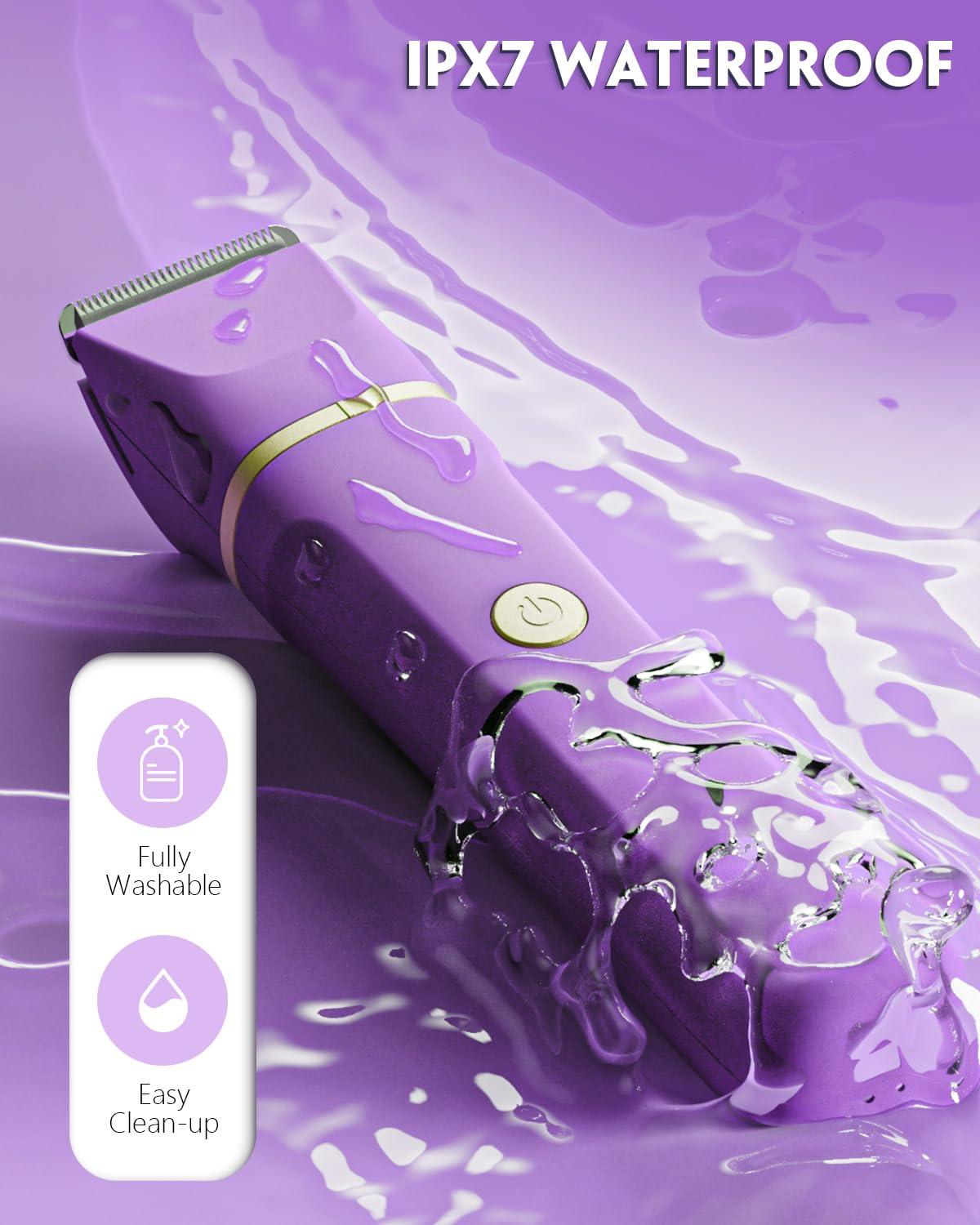 Bikini Trimmer 3 in 1 Electric Razor for Women - IPX7 Waterproof Wet & Dry Body Shaver, Pubic & Facial Hair Remover with Ceramic Blade, USB Rechargeable Dock & Gift Ready - Image 5