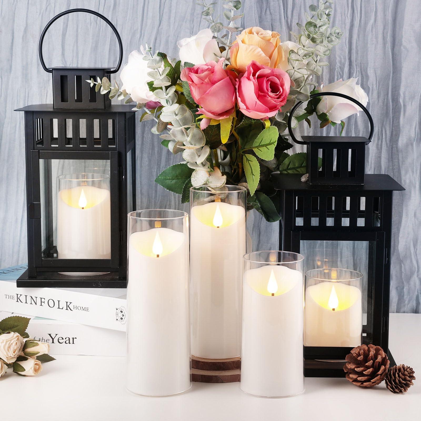 NURADA Flameless Candles: Acrylic LED Pillar Candles Battery Operated with Remote and Timer Candle for Romantic Ambiance and Home Table Bathroom Decor, White Pack of 5 - Image 3