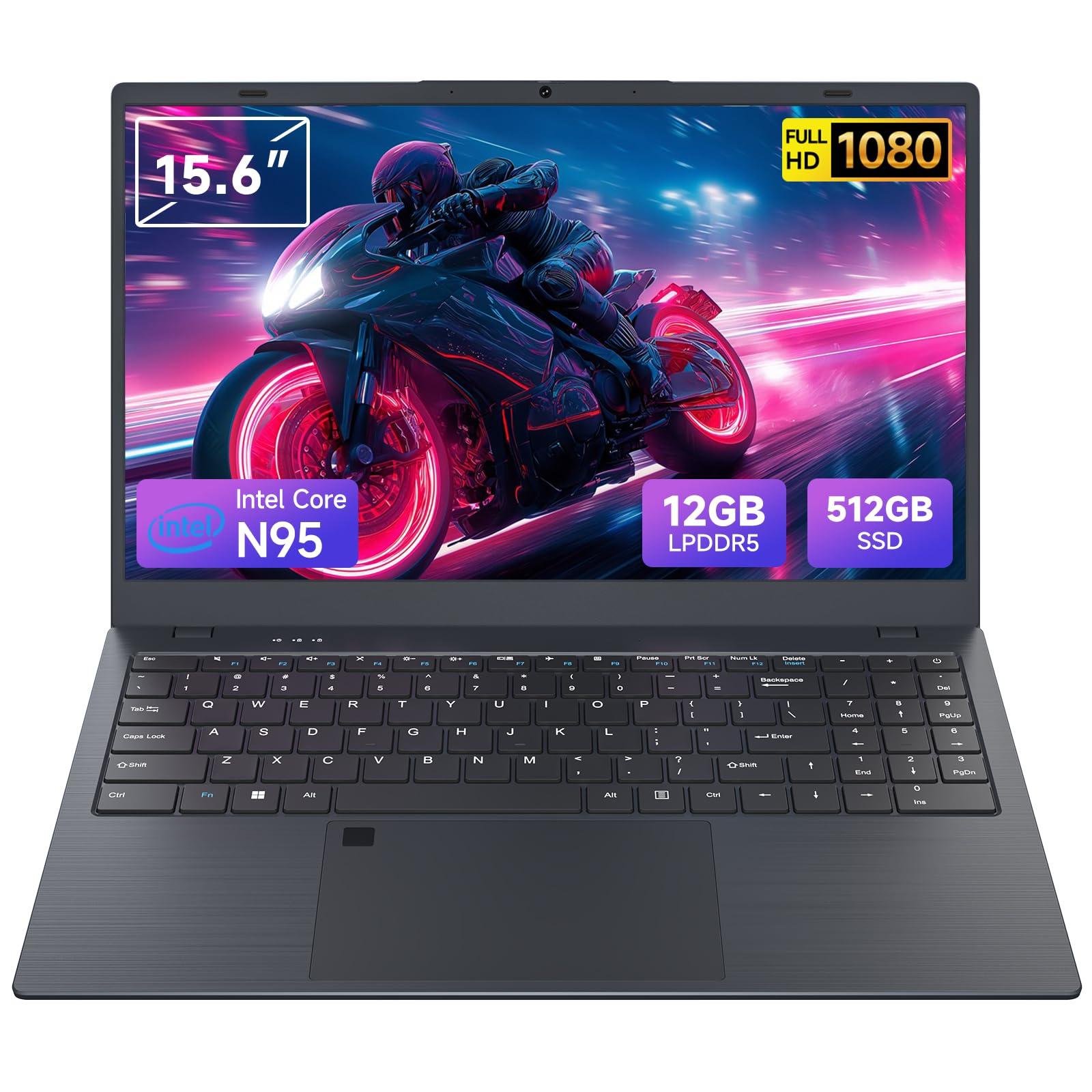 Akocrsiy 15.6 Inch Student Business Laptop Computer, LPDDR5 12GB RAM 512GB ROM, Intel N95 Processor(Up to 3.4GHz), Windows 11 Pro with FHD IPS Display, WiFi 5, Bluetooth 5.2, Type-C, HDMI, USB 3.2
