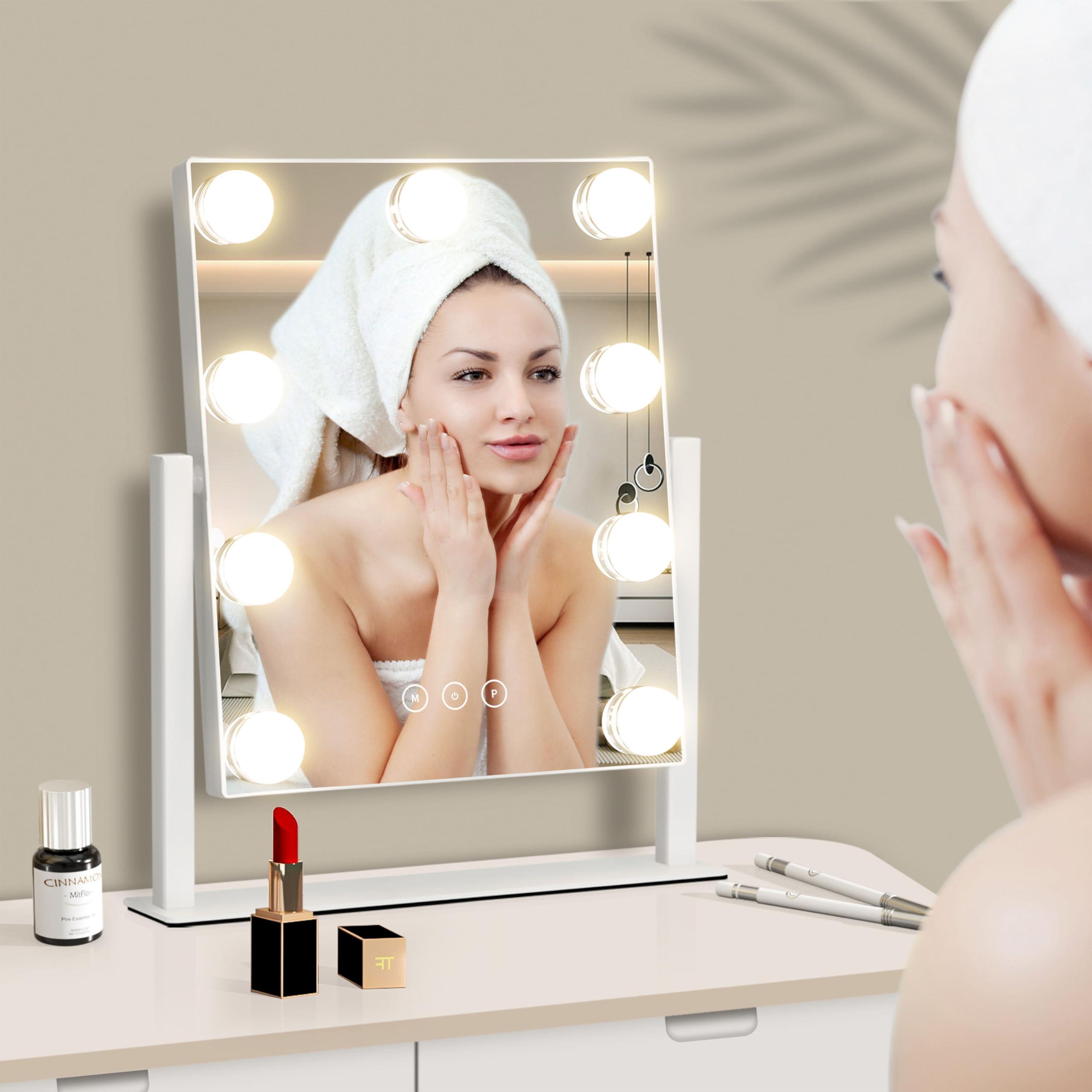 NUSVAN Vanity Mirror with Lights, Makeup Mirror with Lights,3 Color Lighting Modes Detachable 10X Magnification Mirror Touch Control,360°Rotation, White. - Image 5