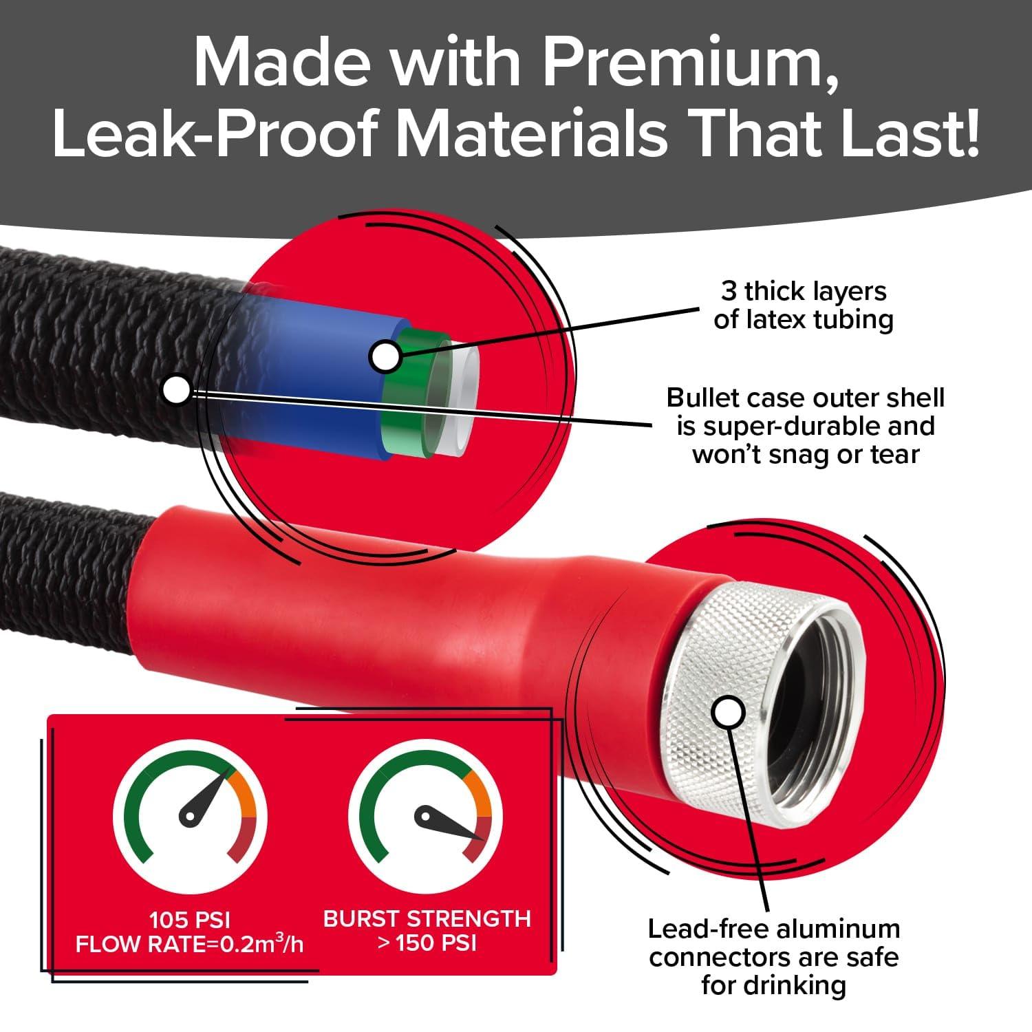 Pocket Hose Silver Bullet 2.0 Expandable Garden Hose 50-FT with Turbo Shot Nozzle, AS-SEEN-ON-TV, Lead-Free, Solid Aluminum Connectors, Easy On/Off Valve, Kink-Free, Leak-Proof - Image 6