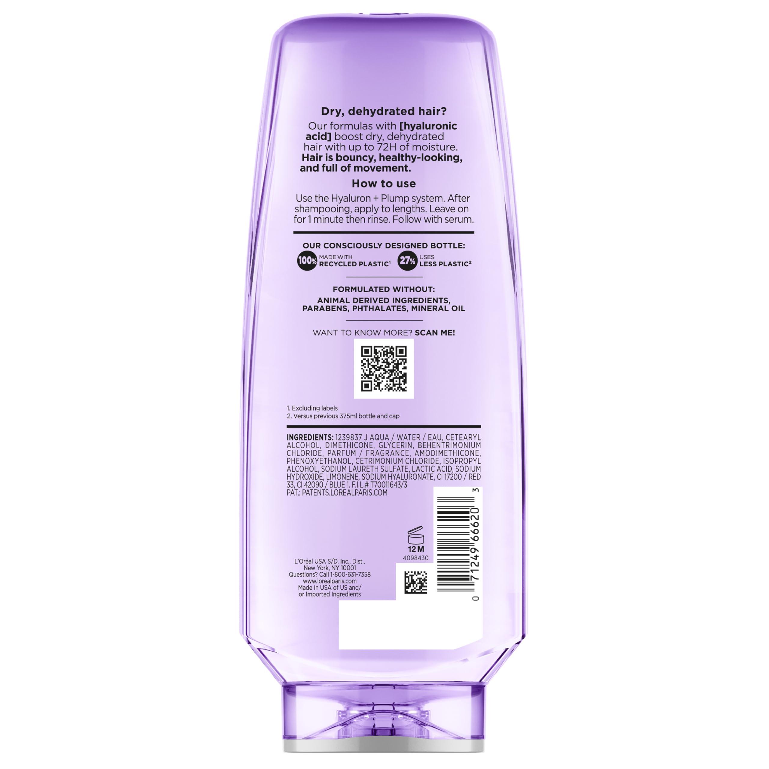 L'Oreal Paris Elvive Hyaluron Plump Hydrating Conditioner for Dehydrated, Dry Hair Infused with Hyaluronic Acid Care Complex, Paraben-Free, 12.6 Fl Oz - Image 11