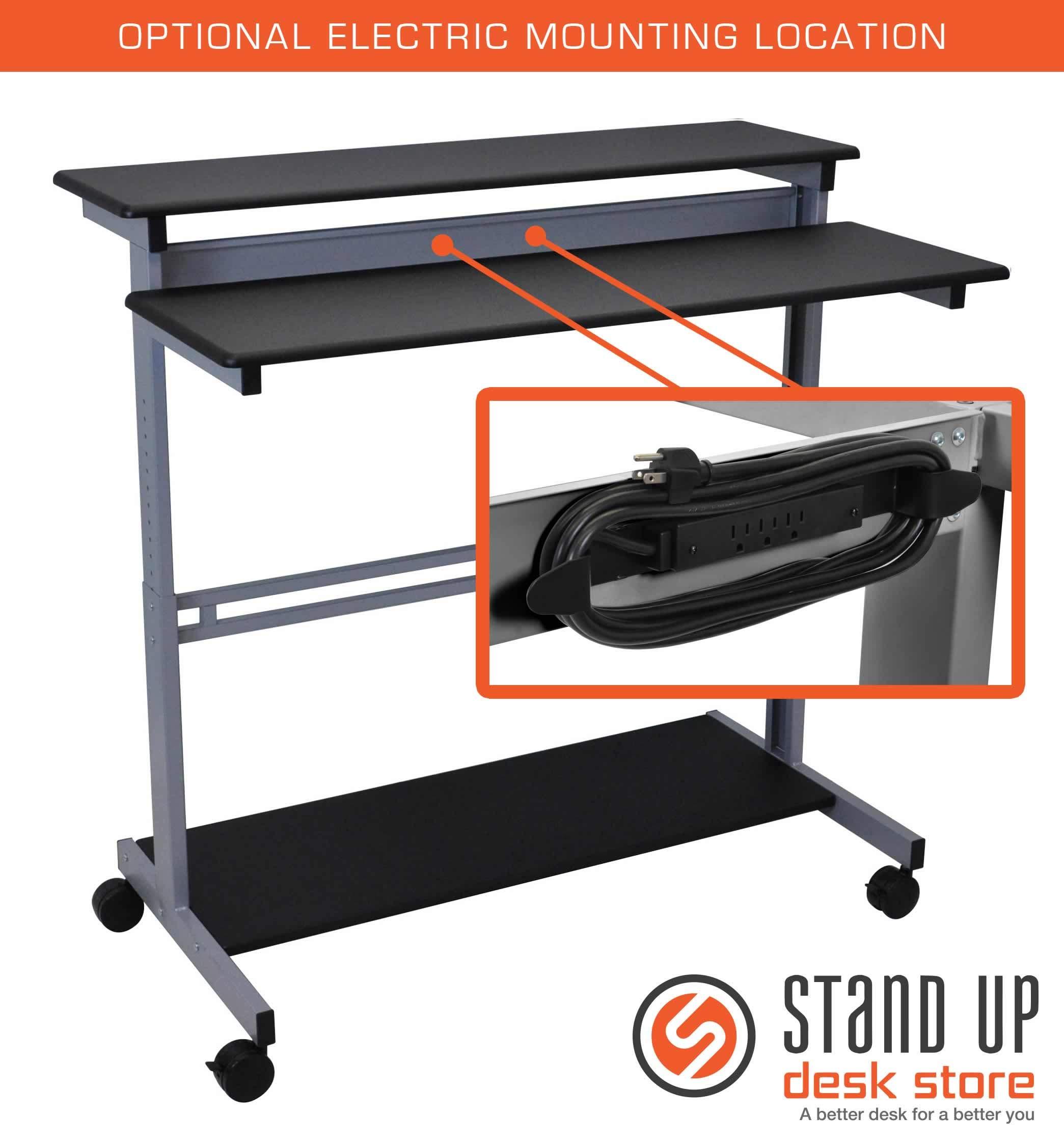Stand Up Desk Store Rolling Adjustable Height Two Tier Standing Desk Computer Workstation (Silver Frame/Black Top, 48" Wide) - Image 7