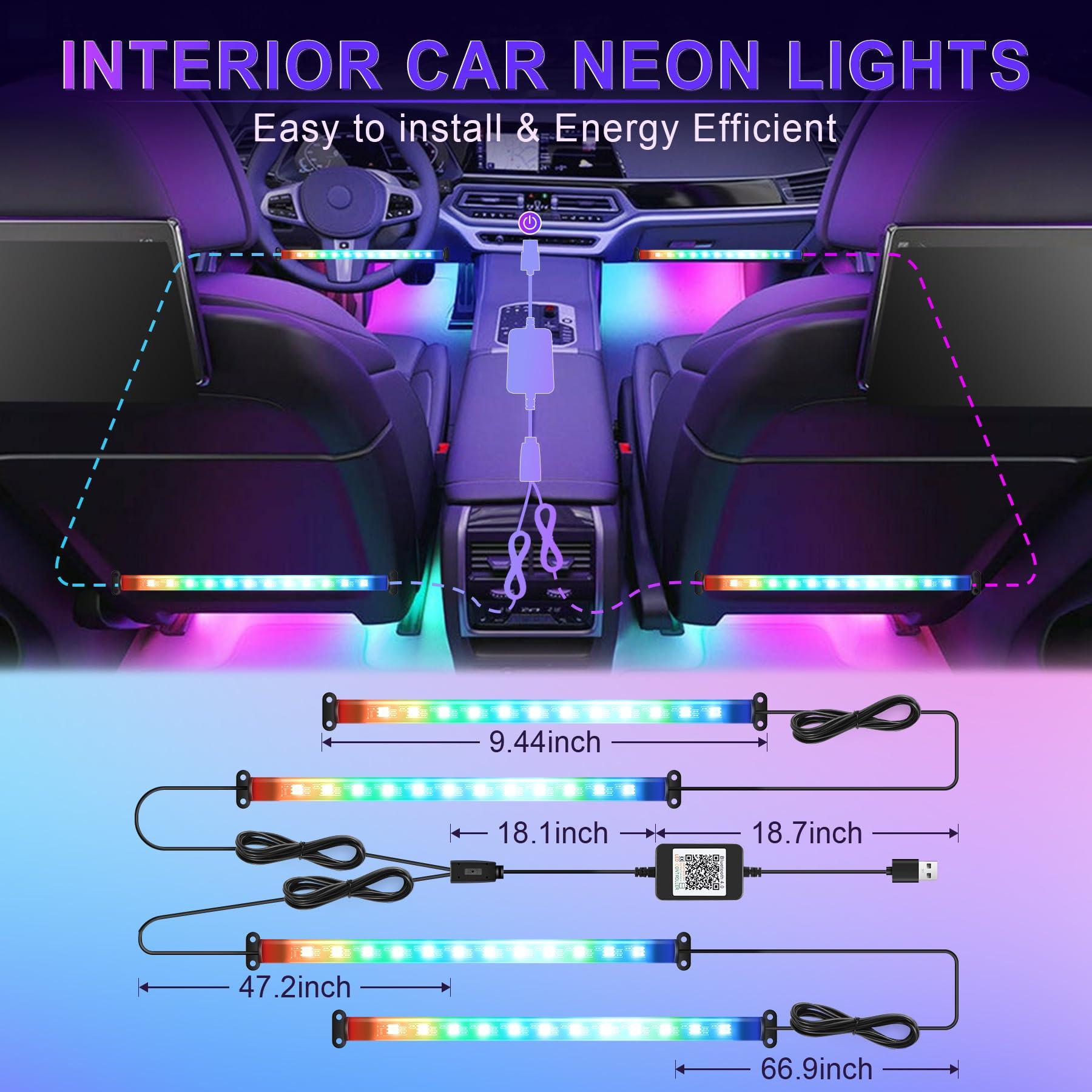 LivTee Accent Interior Car Lights, Smart Car Interior Lights with App Control, RGB LED Lights with Music Mode and DIY Mode, 2 Lines Design LED Lights for Cars with Charger, Car Accessories for Women - Image 3