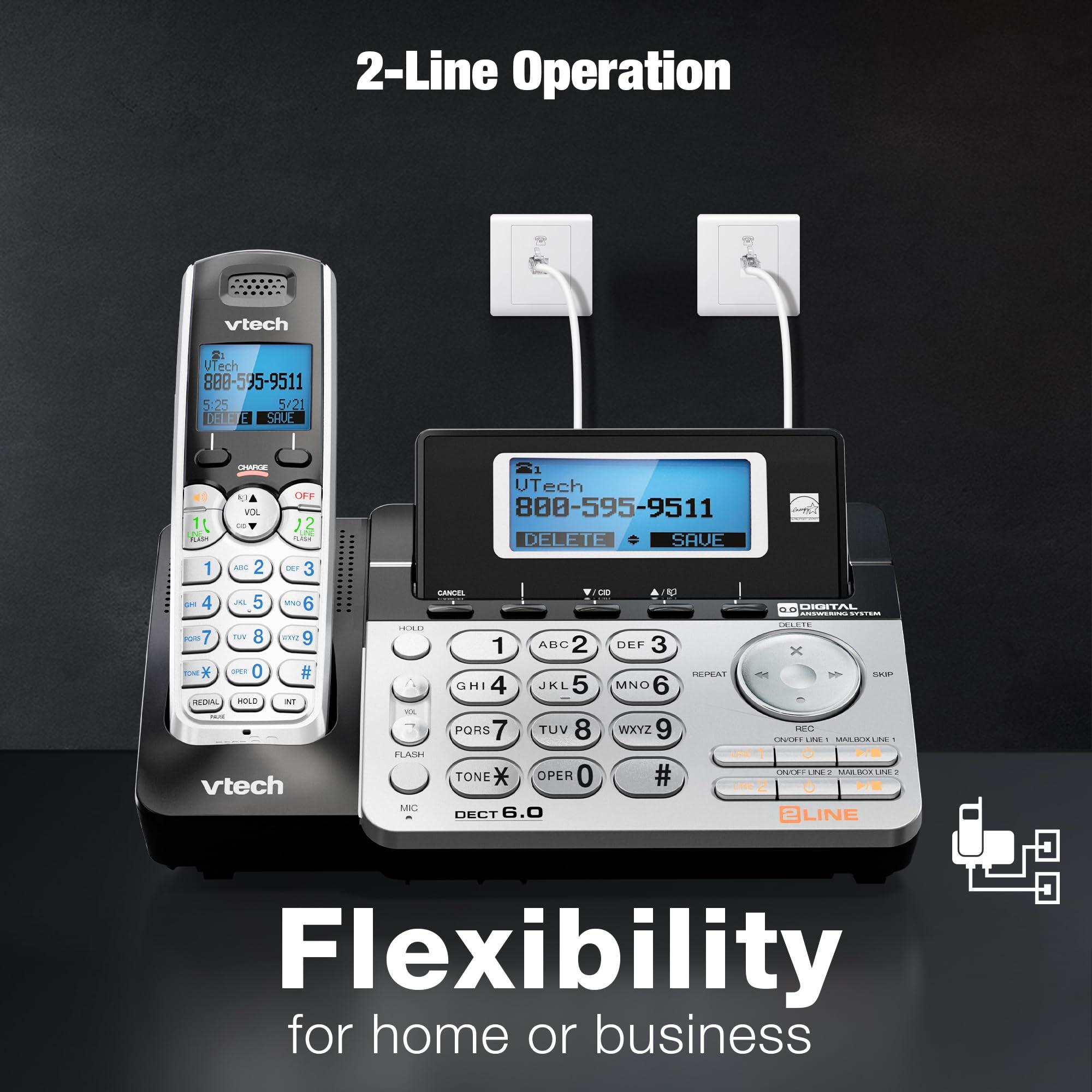 VTech DS6151-2 2 Handset 2-Line Cordless Phone System for Home or Small Business with Digital Answering System & Mailbox on Each line, Silver - Image 2