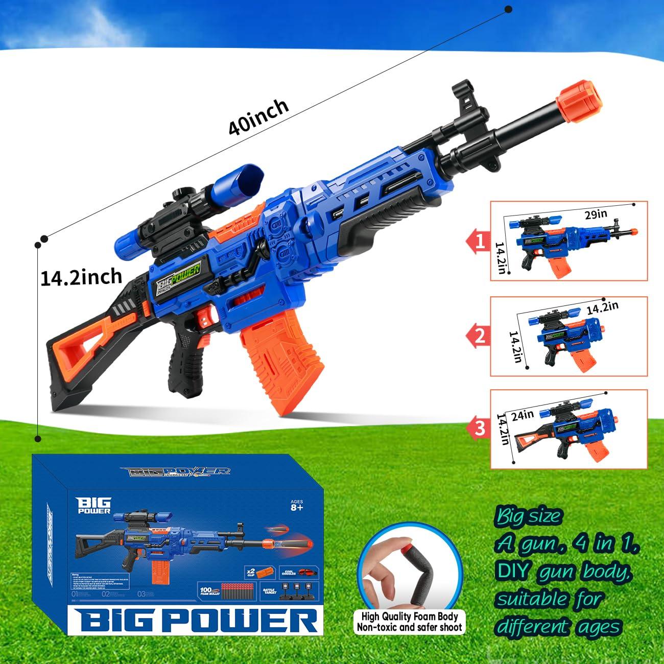 Bigpower Electric Kids Toy Sniper Rifle with Scope Tactical Vest Kit Big Size,4 in 1 Automatic Kids Sniper Rifle Toy Guns for Boys 8-12,Rifle Dart Guns for Adults，Toy Guns with 2 Removable Magazines - Image 2