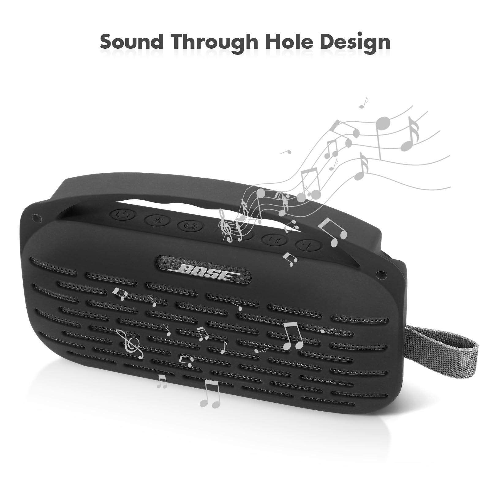 Esimen Silicone Cover Compatible with Bose SoundLink Flex 2 Bluetooth Portable Speaker Travel Case Protective Pouch Compatible with Bose New SoundLink Flex 2nd Gen with Handle Anti-dust Plug (Black) - Image 2