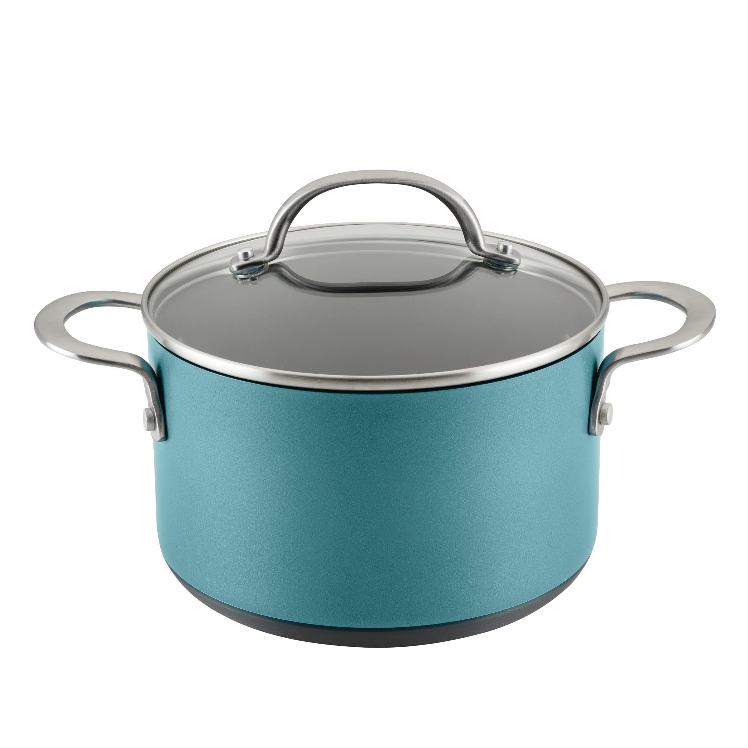 Anolon Achieve Hard Anodized Nonstick Saucepot with Lid, 4 Quart, Teal - Image 1