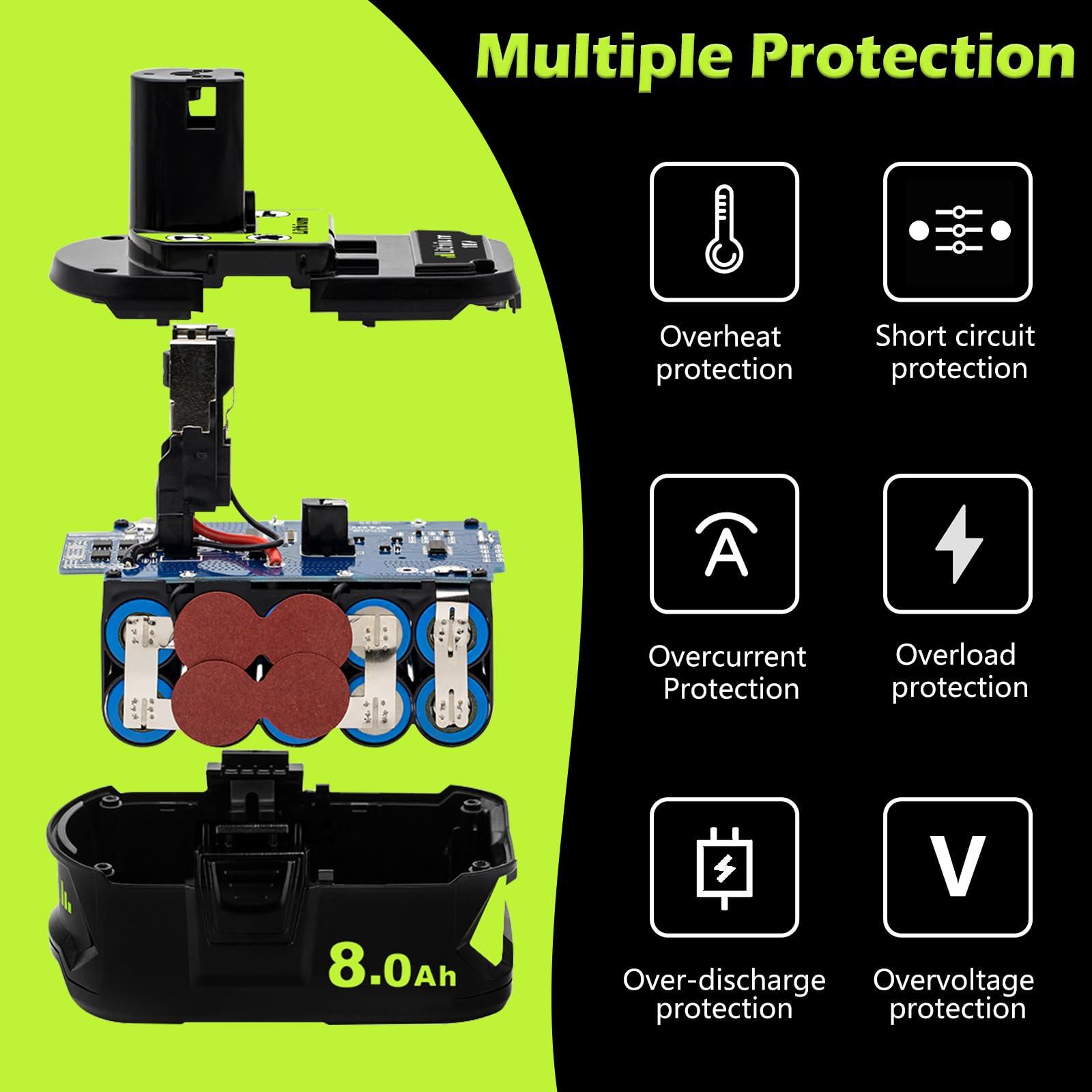 KINGTIANLE 8.0Ah 18V Battery for Ryobi: Replacement Compatible with Ryobi 18V Battery ONE+ Lithium-ion P108 P102 P103 P105 P107 P189 Cordless Power Tools, 2 Pack - Image 5