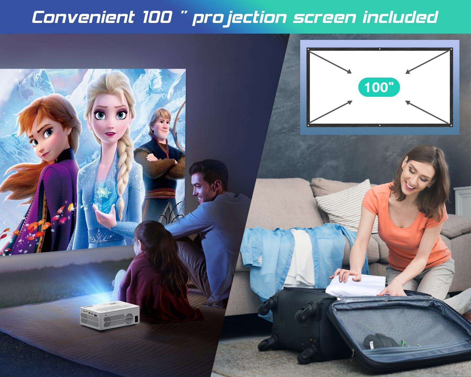 TMY Projector with WiFi and Bluetooth【100" screen included】Native 1080P Outdoor Projector, 4K Supported Portable Projector, Compatible with iOS/Android/PC/TV Stick/HDMI/USB, Indoor Outdoor Use - Image 4