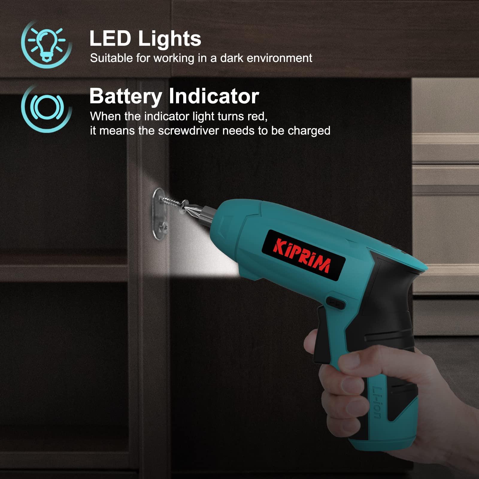 Small 4V Electric Screwdriver,Kiprim ES3 Cordless Screwdriver Tool with Rechargeable Battery,LED Front Light & Power Display Light for Home DIY Blue - Image 3
