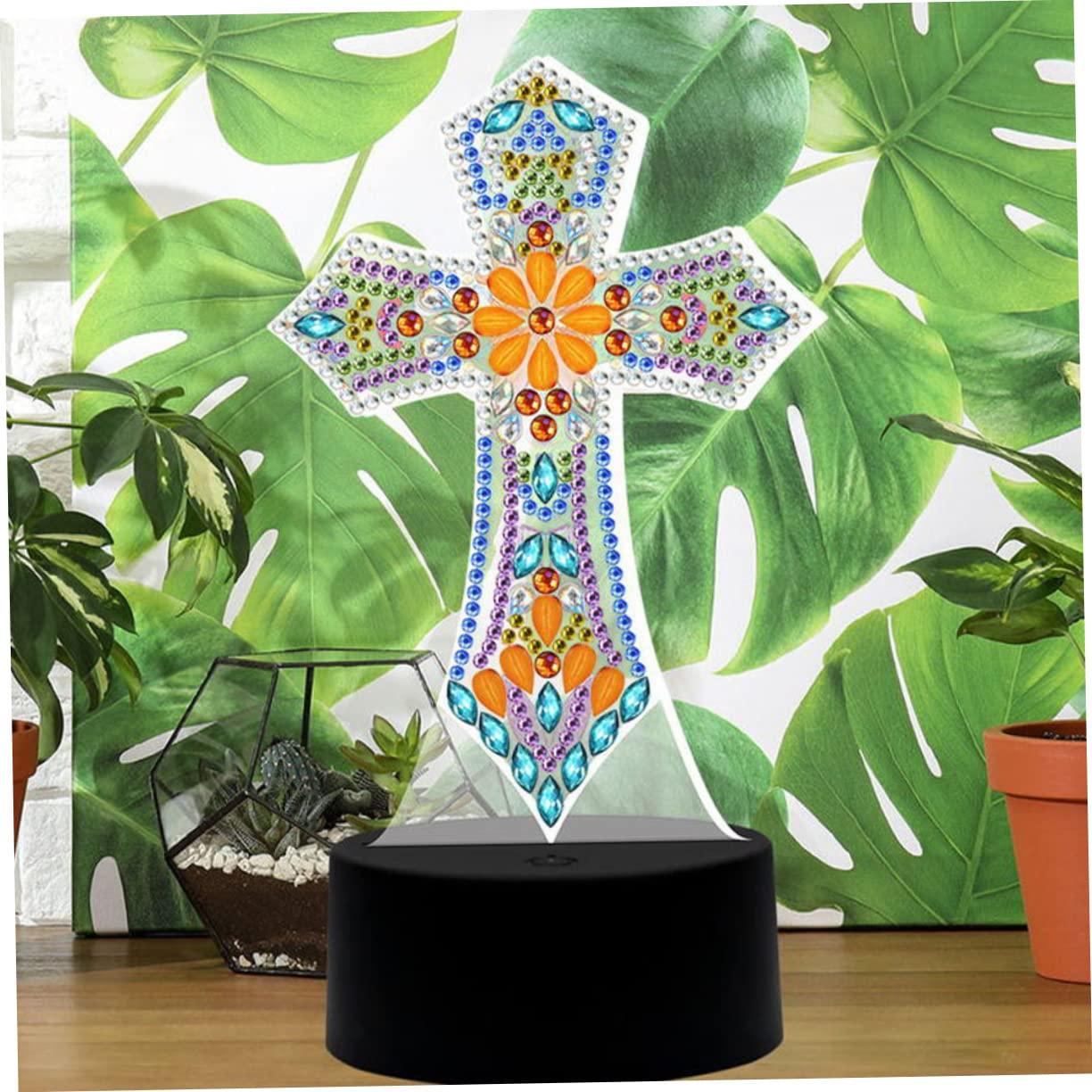 DOITOOL Cross Lamp Cross Light DIY Rhinestones Painting Crafts Religious Decorative Table Lamp Bedside Lamp Nursery Room Light Sleep Night Light Desk Shaped Drill Decorations - Image 3