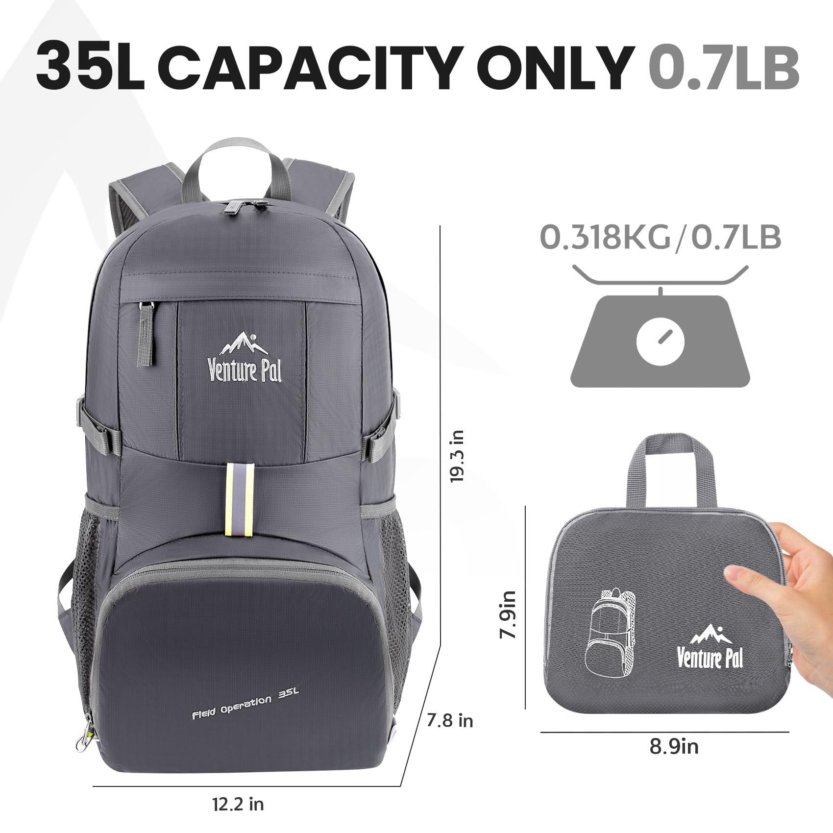 Venture Pal 35L Ultralight Lightweight Packable Foldable Travel Camping Hiking Outdoor Sports Backpack Daypack - Image 5